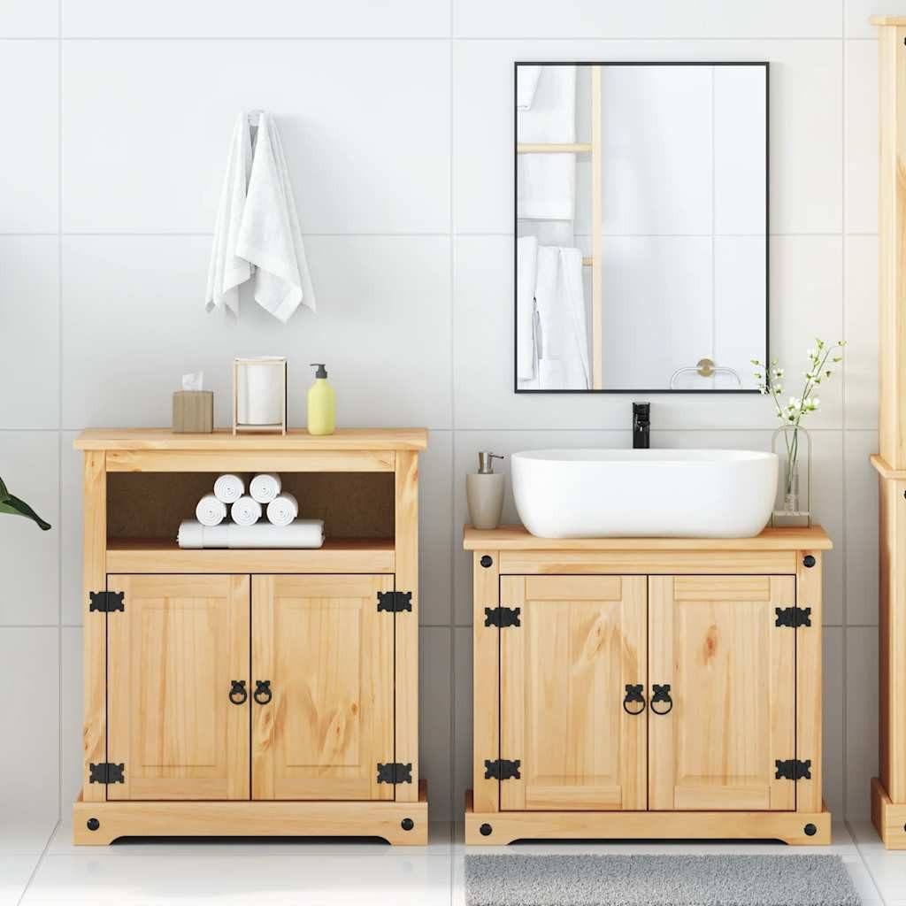 vidaXL Badezimmer-Set 2-teiliges Badmöbel-Set "Corona" Massivholz günstig online kaufen