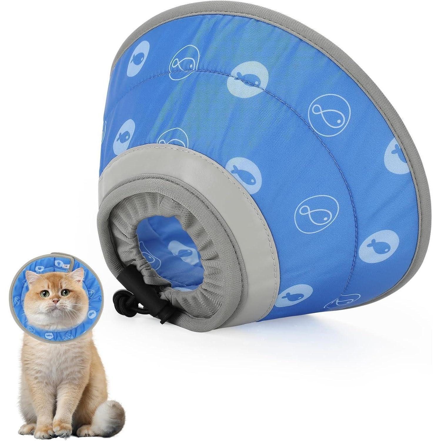 IDOGCHEW Schutzkragen Halskrause Katze Blau M Wasserabweisend Weich Schutzkragen Nach