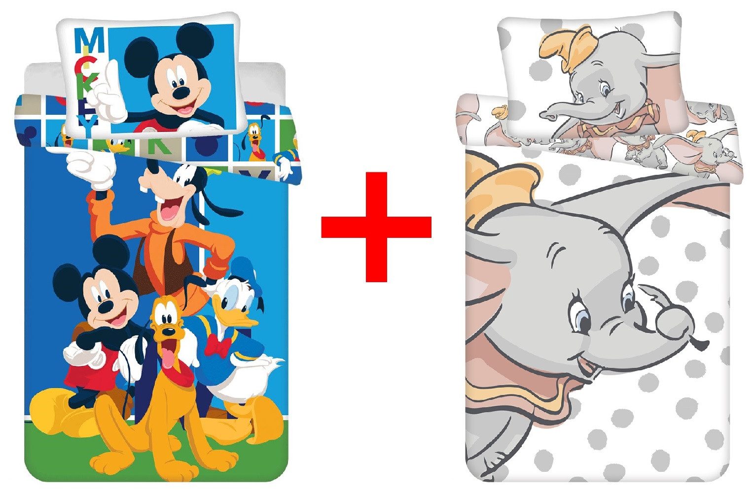 Disney Kinderbettwäsche Disney Micky Maus, Pluto Dumbo Kinderbettwäsche 100 x 135 cm 2er-Set, Renforcé, 2 teilig