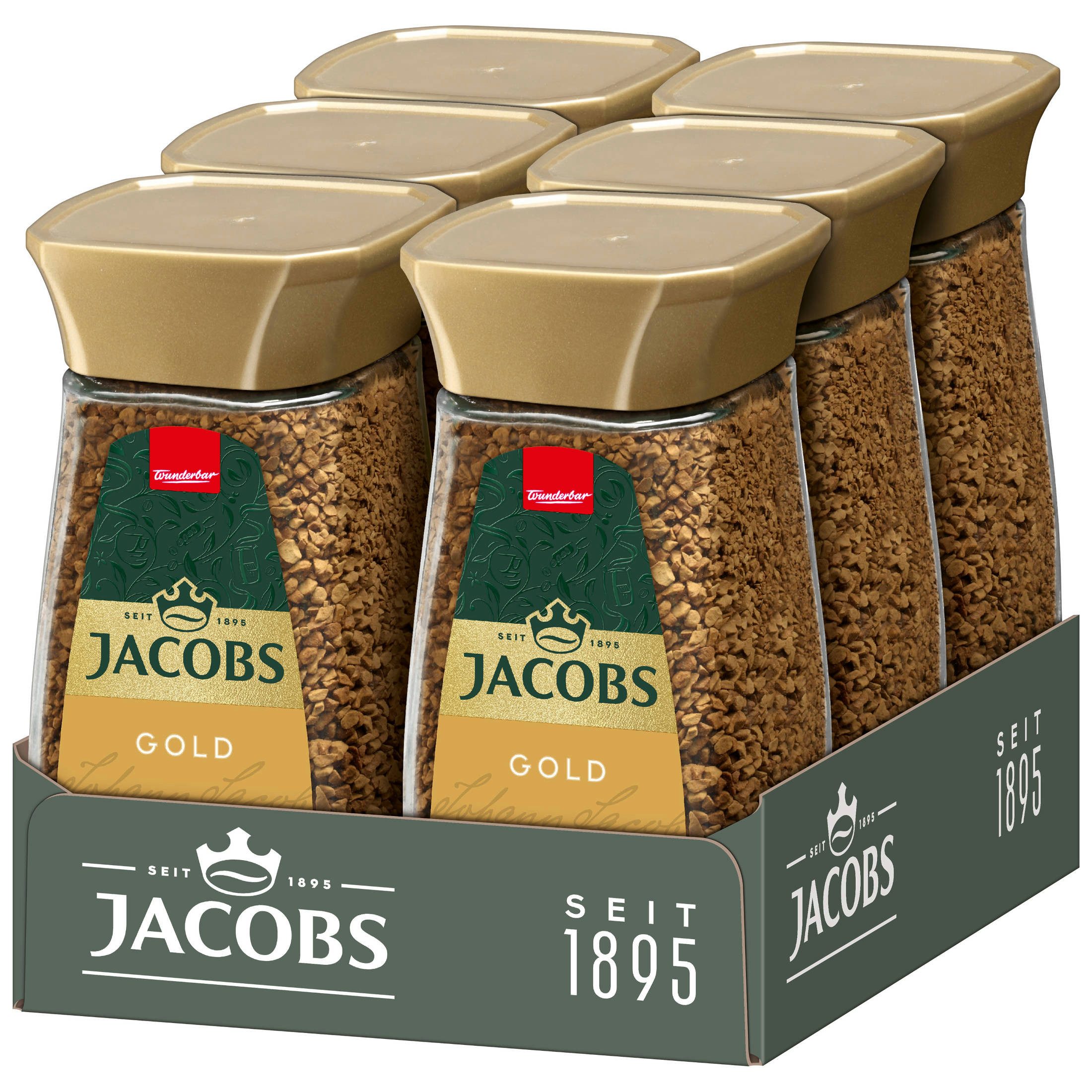 JACOBS Kaffee Löskaffee Gold 6 x 200 g Gläser löslicher Kaffee Instantkaffee 1,2 kg, (Packung, 6er Pack)