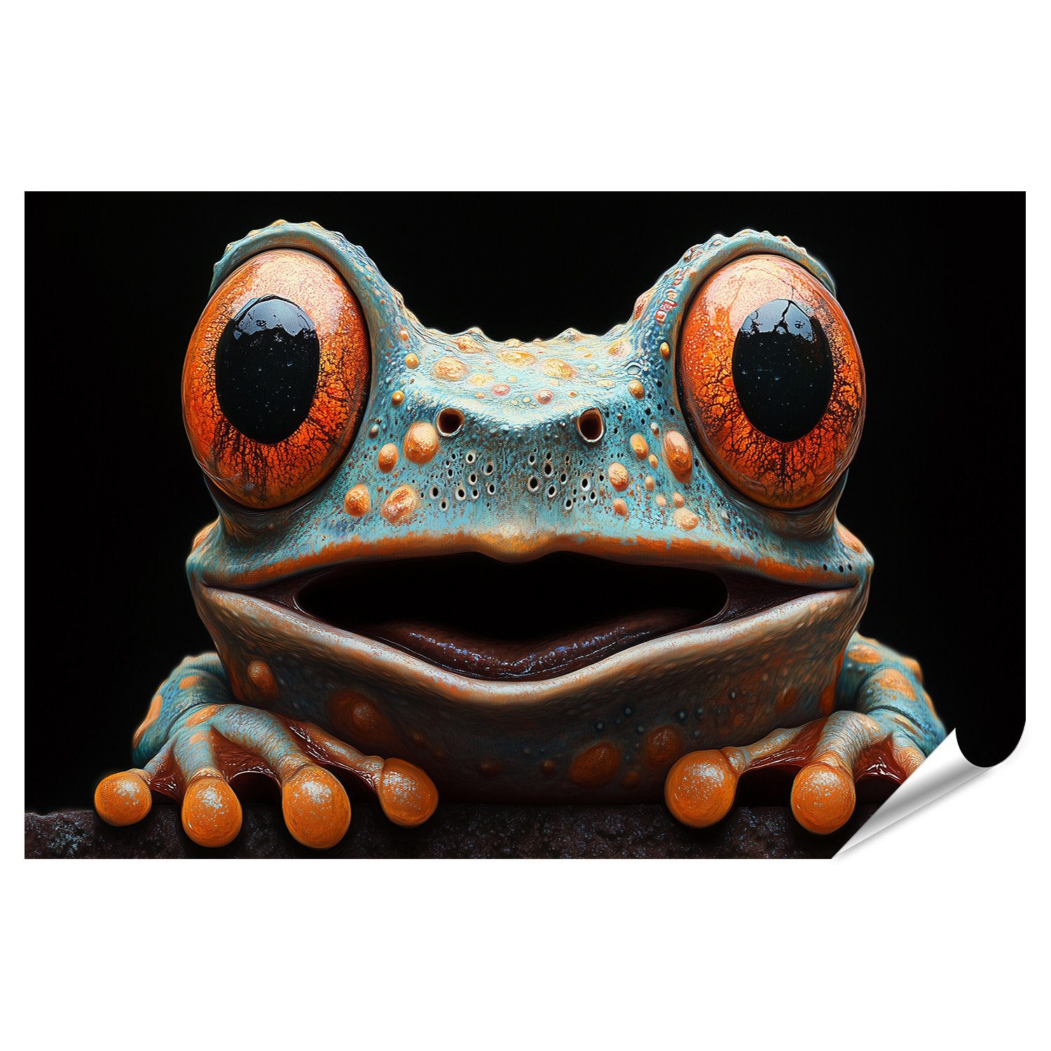islandburner Poster Ein bunter Frosch mit großen leuchtenden Augen schaut erwartungsvoll
