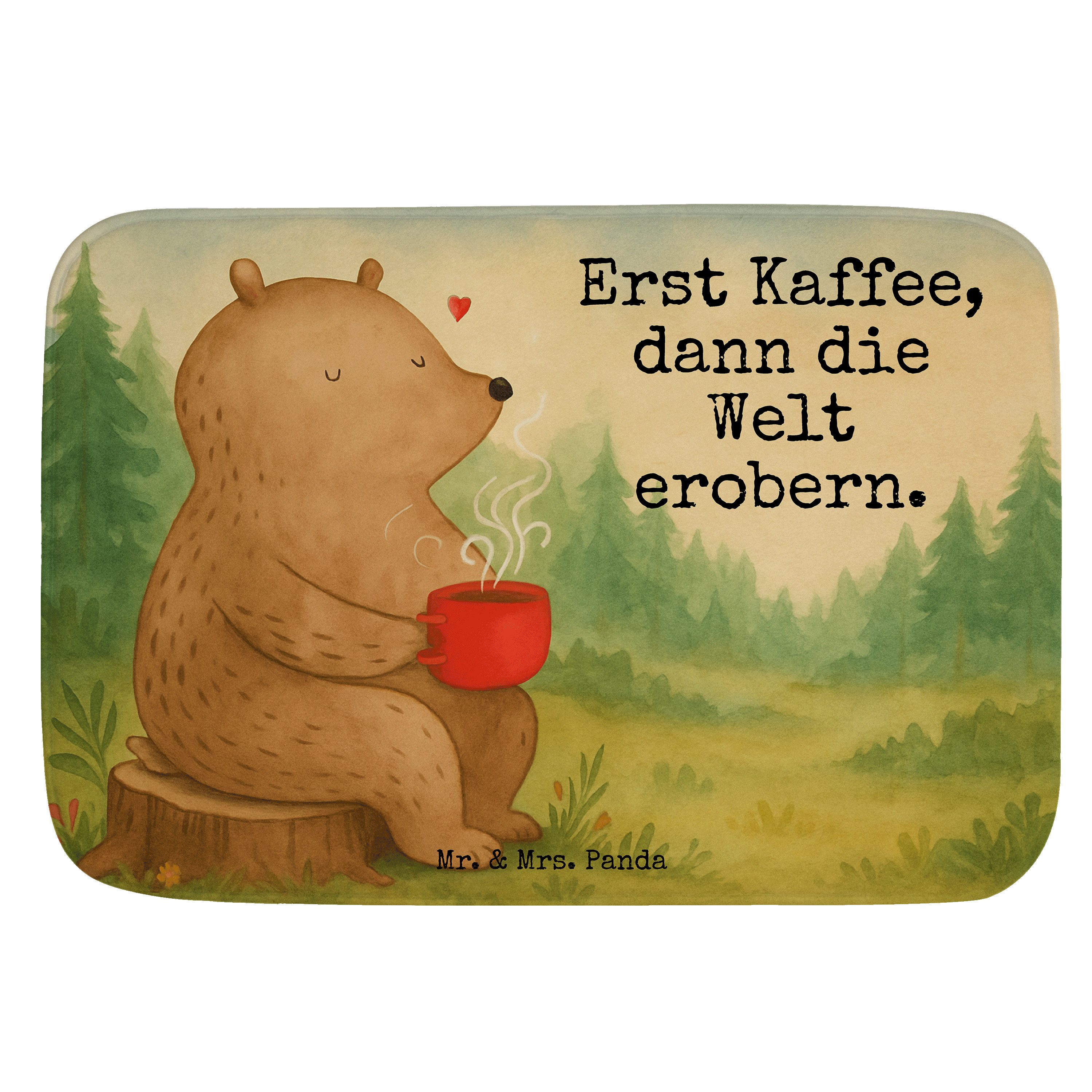 Mr. & Mrs. Panda Badematte Bär Kaffee Design, Badematte, Weiß, Badematte, Coffee, Badezimmer Mat, Höhe 40 mm, Badematte mit Bär Kaffee, Bezauberndes Design von Mr. & Mrs. Panda, 100% Polyester, rechteckig, Badläufer Badteppich fußmatte bad