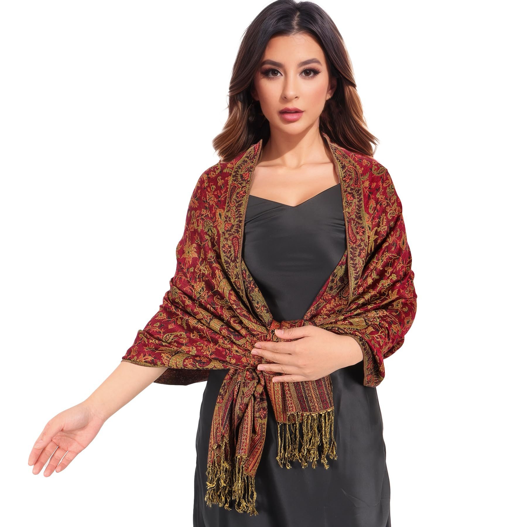 nsihing Modeschal Warmer Schal für Damen, Weiches Tuch in Kaschmir-Optik, Lange, große warme Stola mit Quasten für Herbst und Winter – Bild 3 von 5