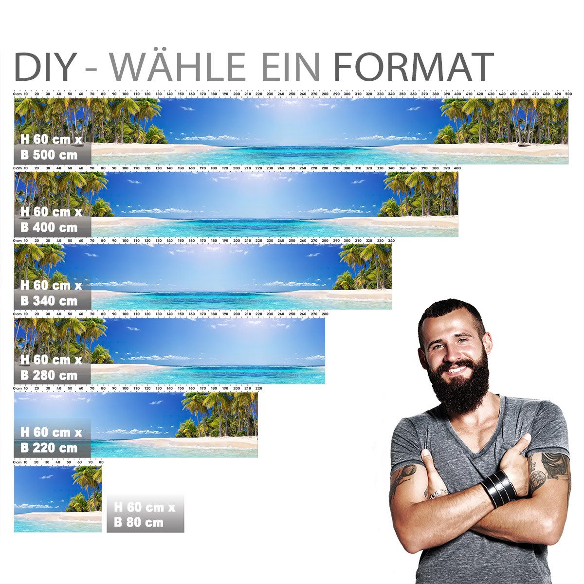 Stickerprofis Küchenrückwand KARIBIKSTRAND (Glasoptik), (Premium), 1,5mm, selbstklebend, hält auf besonders vielen Öberflächen – Bild 2 von 5