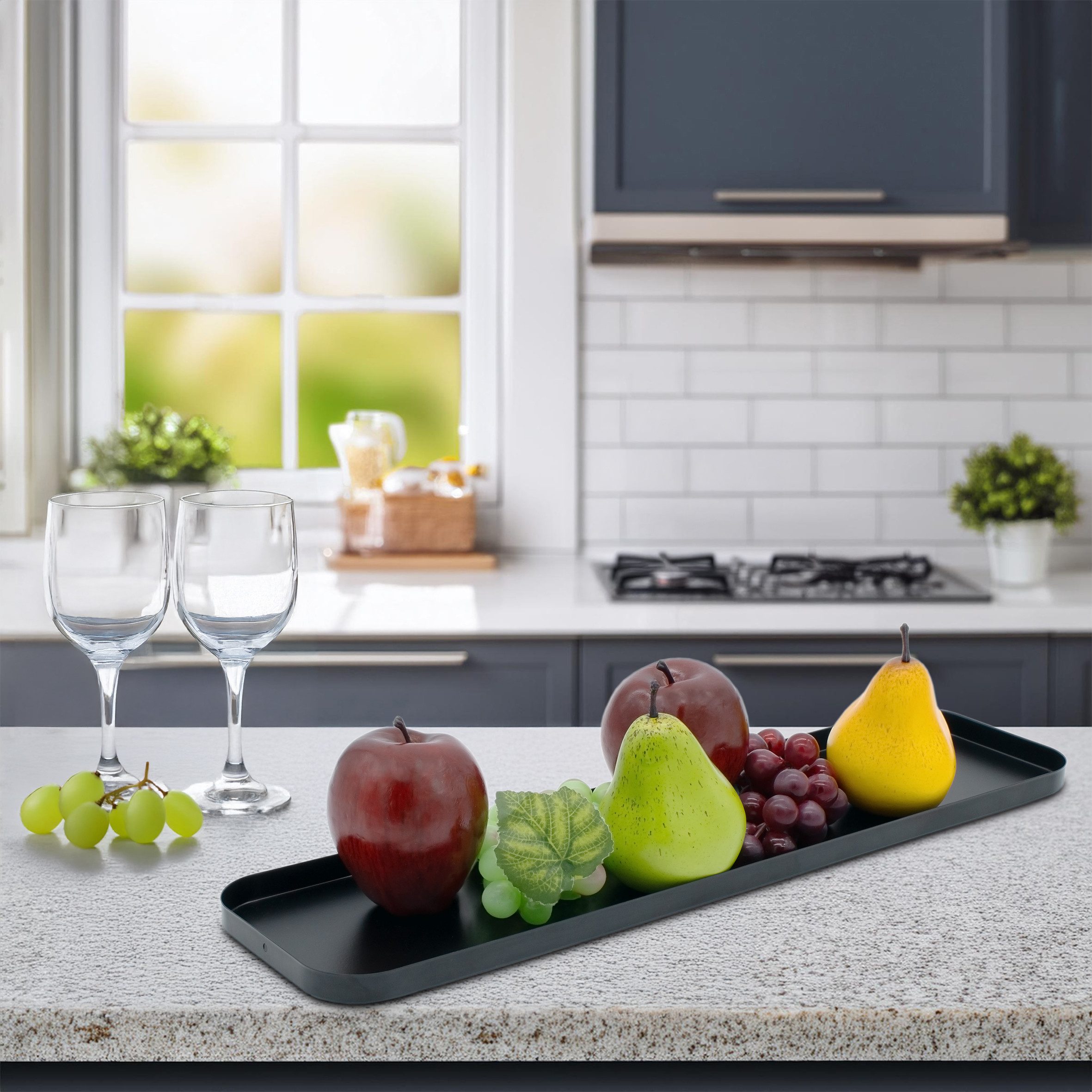 Spetebo Dekotablett Kerzentablett 50 x 13 cm schwarz (Artikel, 1 St., Serviertablett), recheckig mit erhöhtem Rand – Bild 5 von 5