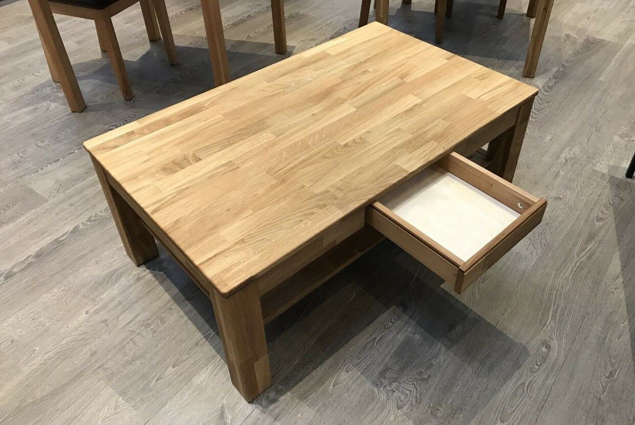 ELFO Couchtisch Couchtisch Eiche Massiv geölt 115 x 70 cm mit Schubkasten, Breite 115cm