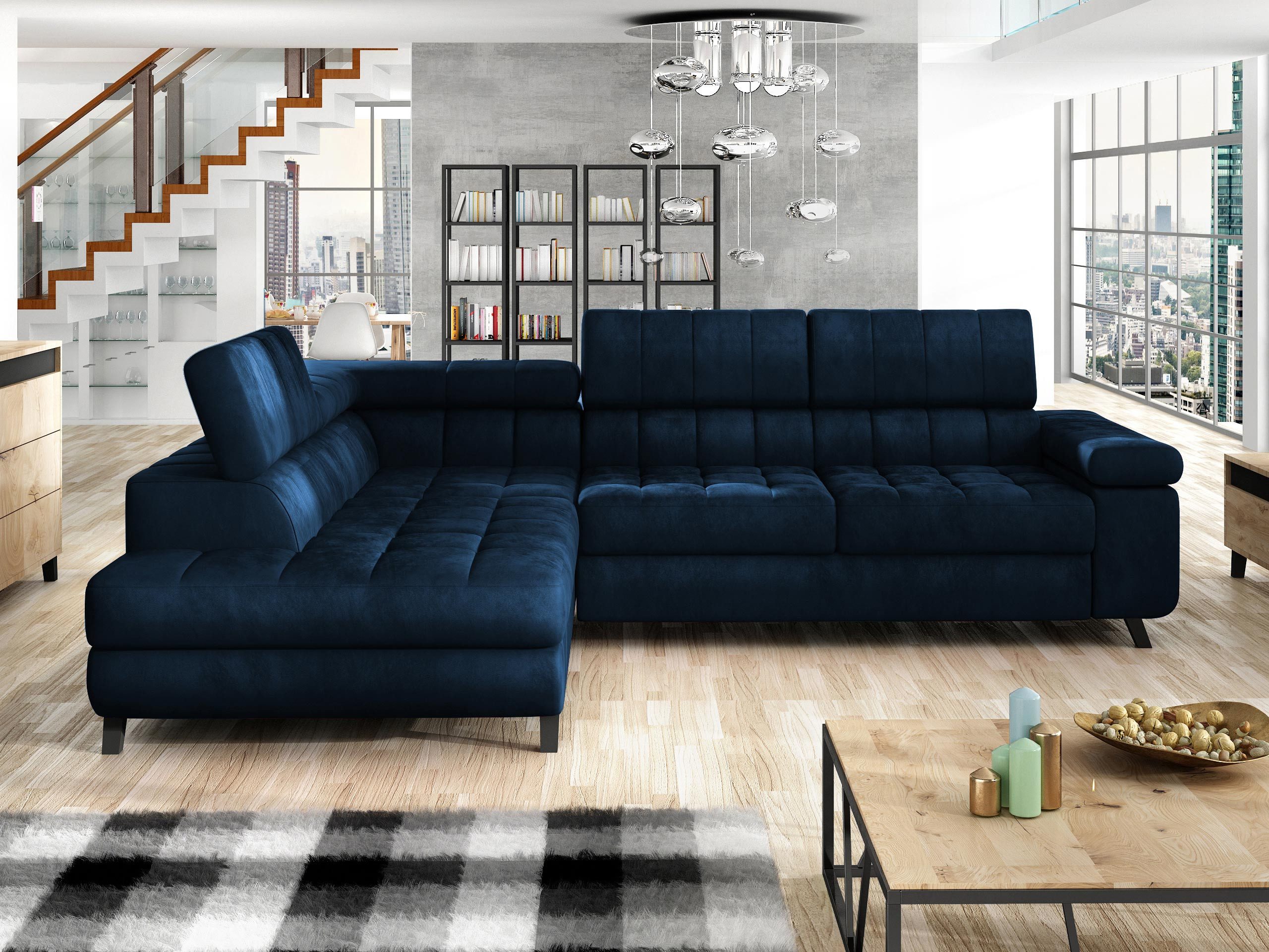 MIRJAN24 Ecksofa Nord, mit Bettkasten und Schlaffunktion, Typs "L", Einstellbare Kopfstützen, 264x203x73 cm