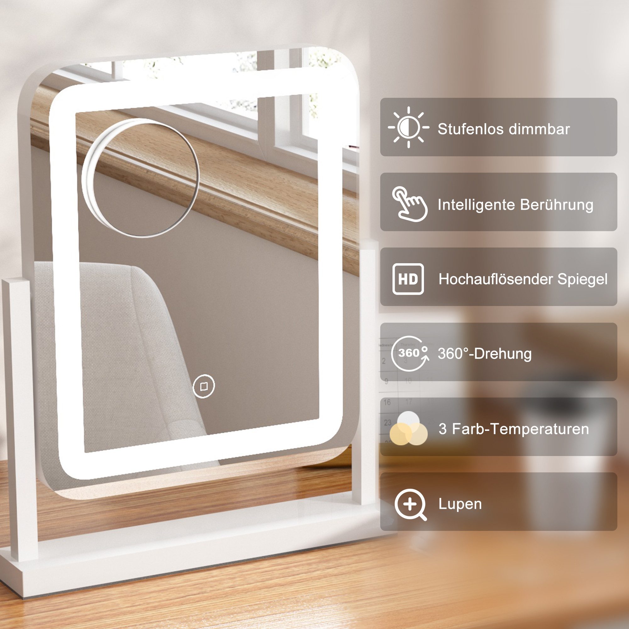 WDWRITTI Schminkspiegel mit Vergrösserung Beleuchtung LED Kosmetikspiegel 1 günstig online kaufen