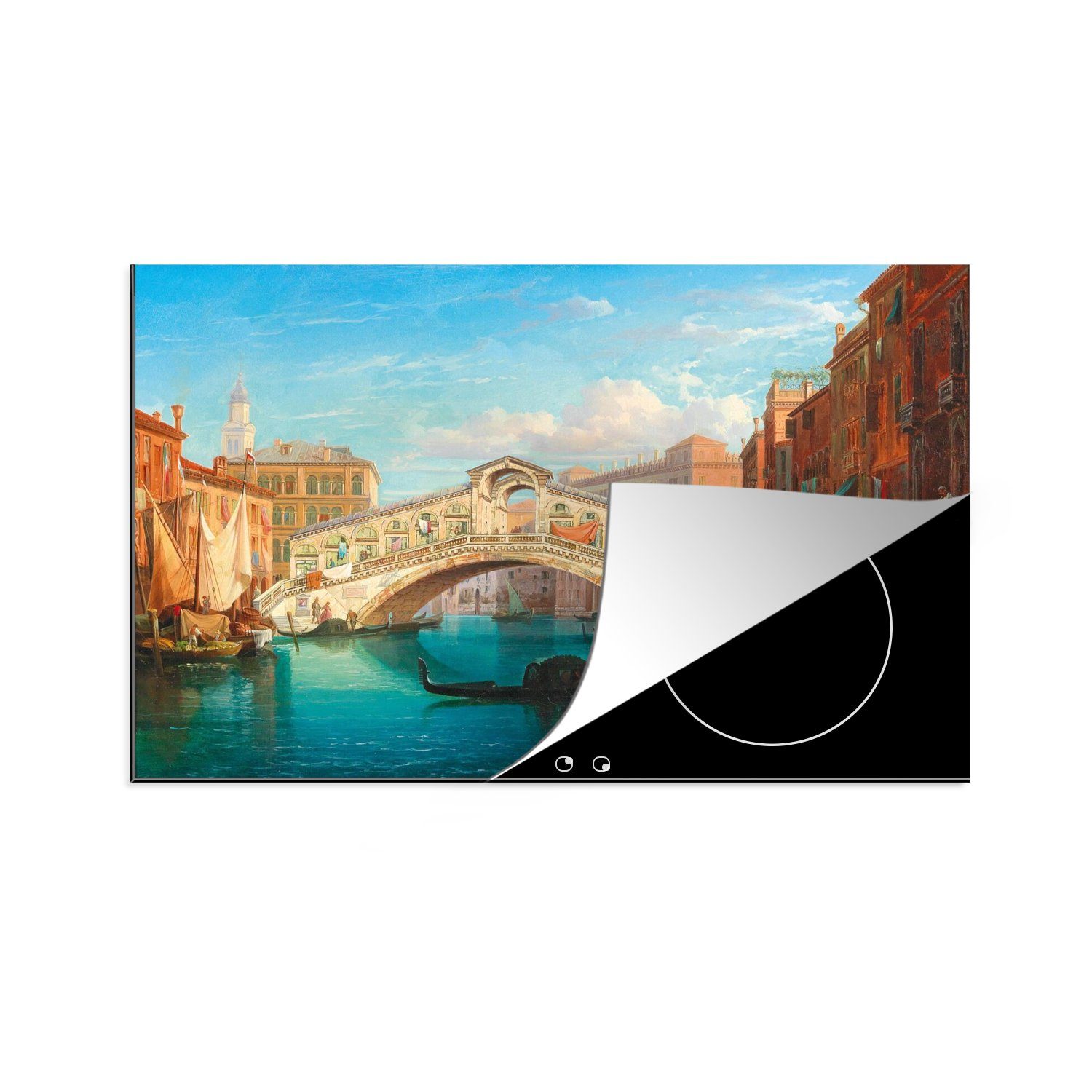 MuchoWow Herdblende-/Abdeckplatte Venedig, Blick auf die Rialto-Brücke - Gemälde von Gustaf Wilhelm Palm, Vinyl, (1 tlg), 81x52 cm, Induktionskochfeld Schutz für die küche, Ceranfeldabdeckung