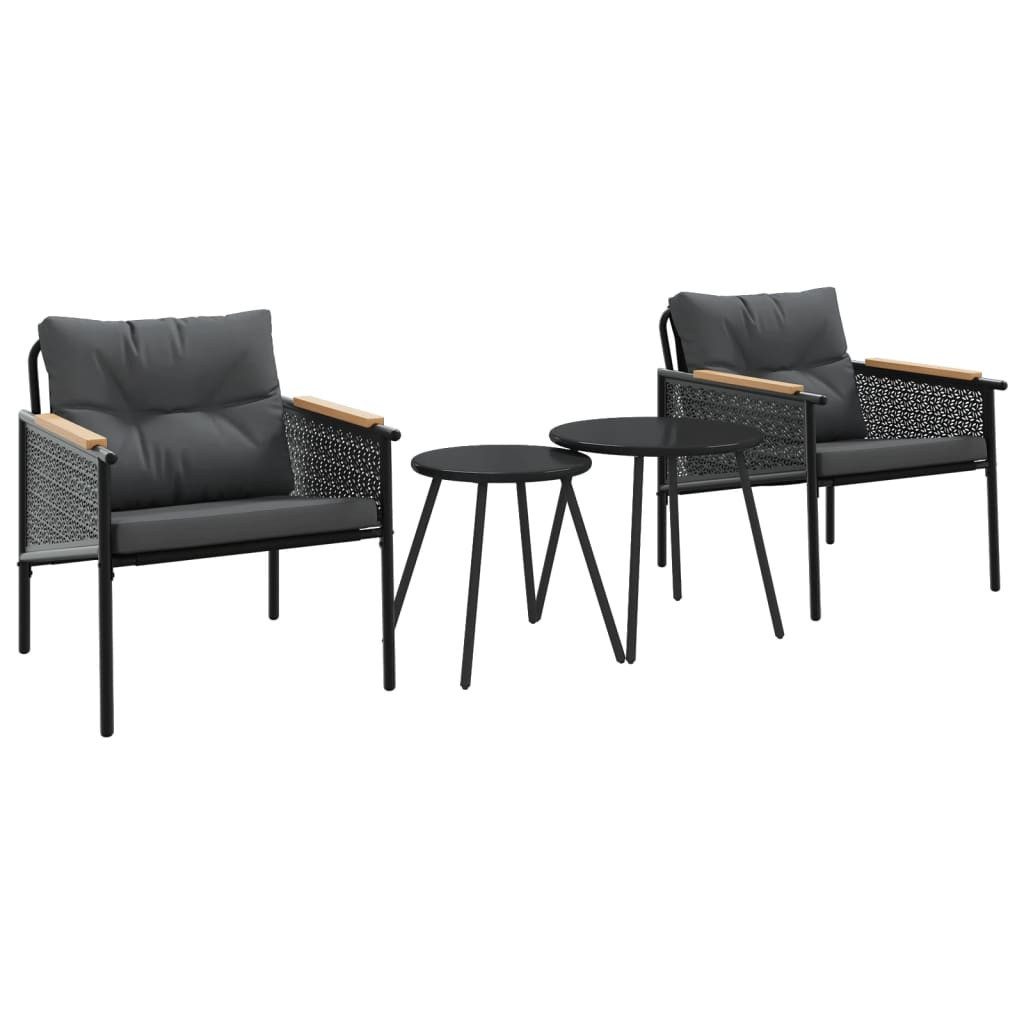 vidaXL Gartenlounge-Set 4-tlg. Balkonmöbel Set mit Kissen Schwarz Stahl, (1-tlg)