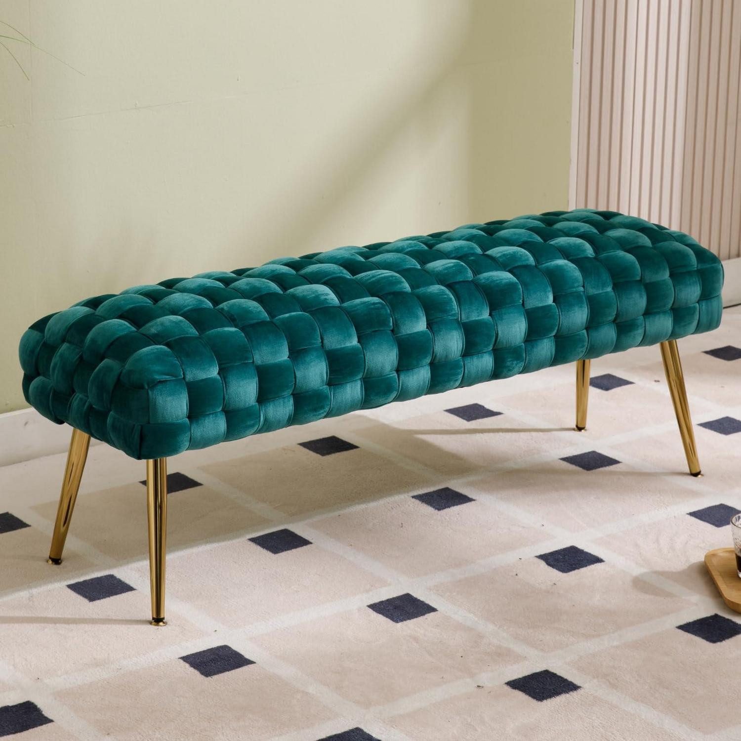 LuxusKollektion Bettbank Sitzbank Samt Grün 120x38x45cm (1-St)
