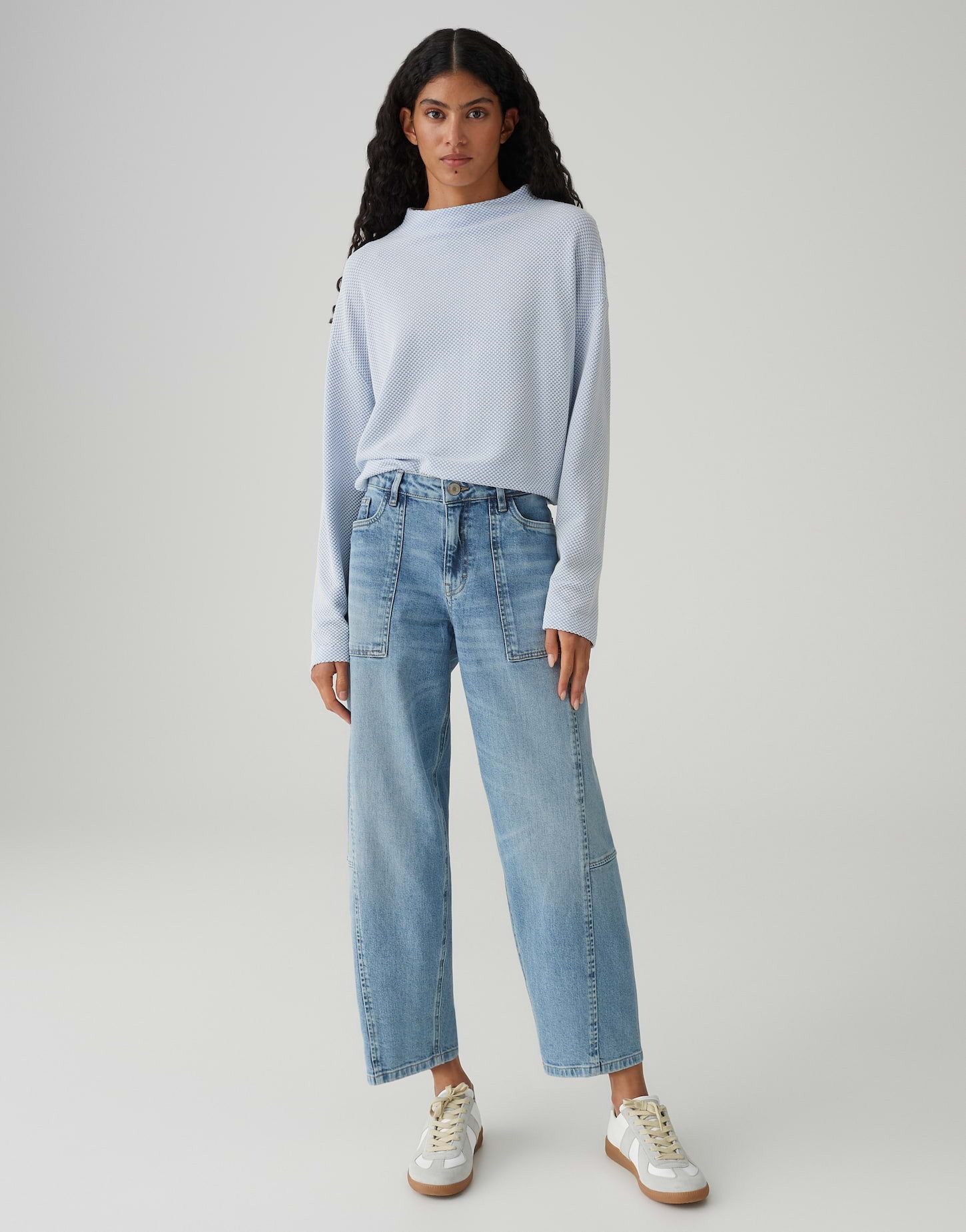 OPUS Longsleeve SERATA mit zweifarbiger Textur Lockere Passform, schmal zulaufender Schnitt, überschnittene Schulter