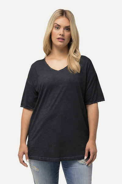 Ulla Popken Rundhalsshirt T-Shirt cold dyed Oversized V-Ausschnitt Halbarm