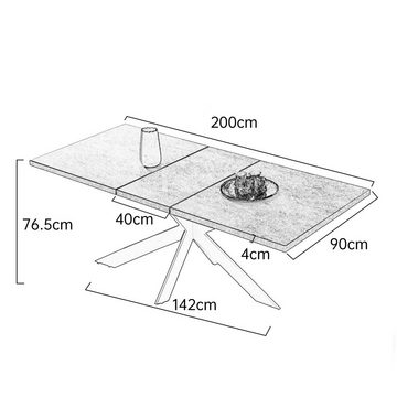 Jiexi Esstisch Diluc, ausziehbarer, hohe Härte, für 6 Personen