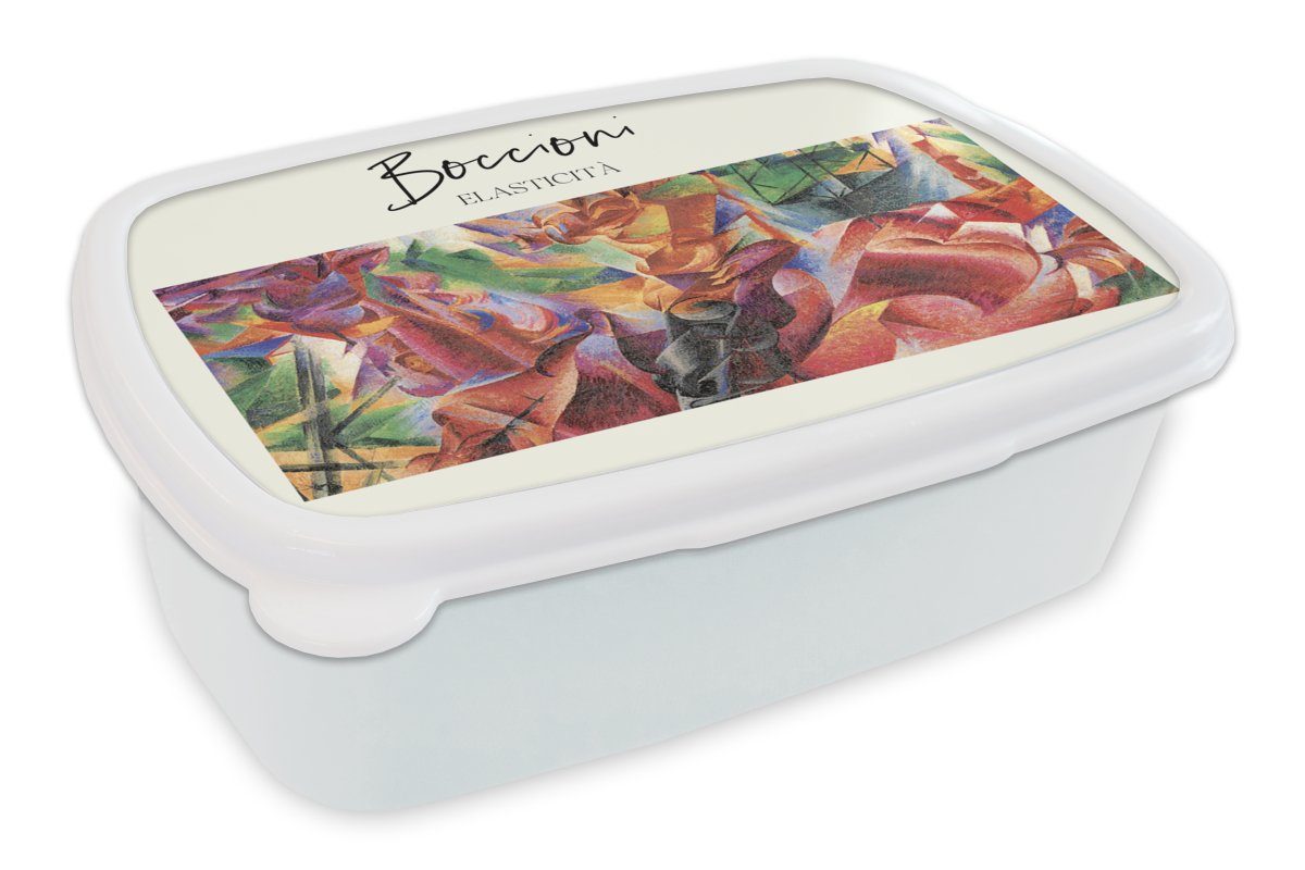MuchoWow Lunchbox Kunst - Futurismus - Boccioni - Elasticità, Kunststoff, (2-tlg), Brotbox für Kinder und Erwachsene, Brotdose, für Jungs und Mädchen weiß