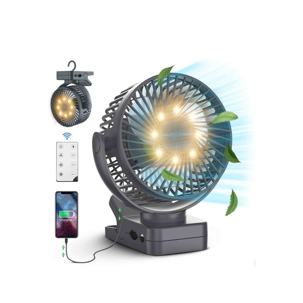Vulpes Goods Tischventilator Tech USB PRO, 12000 mAh, Licht & Fernbedienung