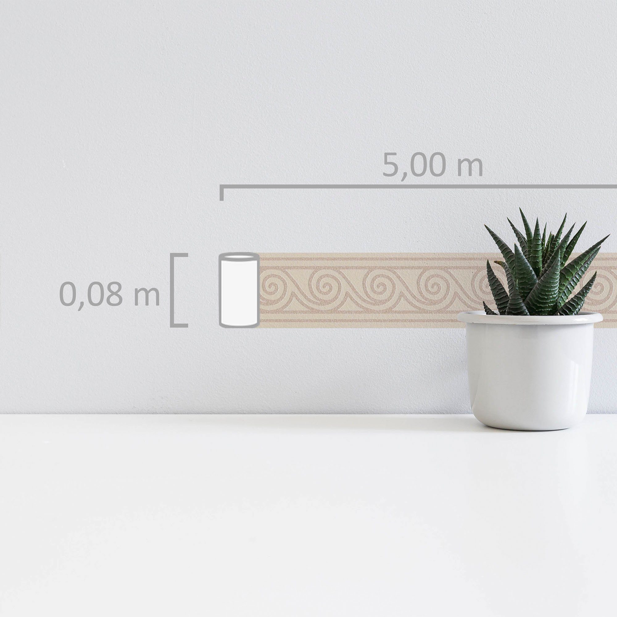 A.S. Création Borte selbstklebend Wellenmuster 5 m x 8 cm Beige-Creme günstig online kaufen