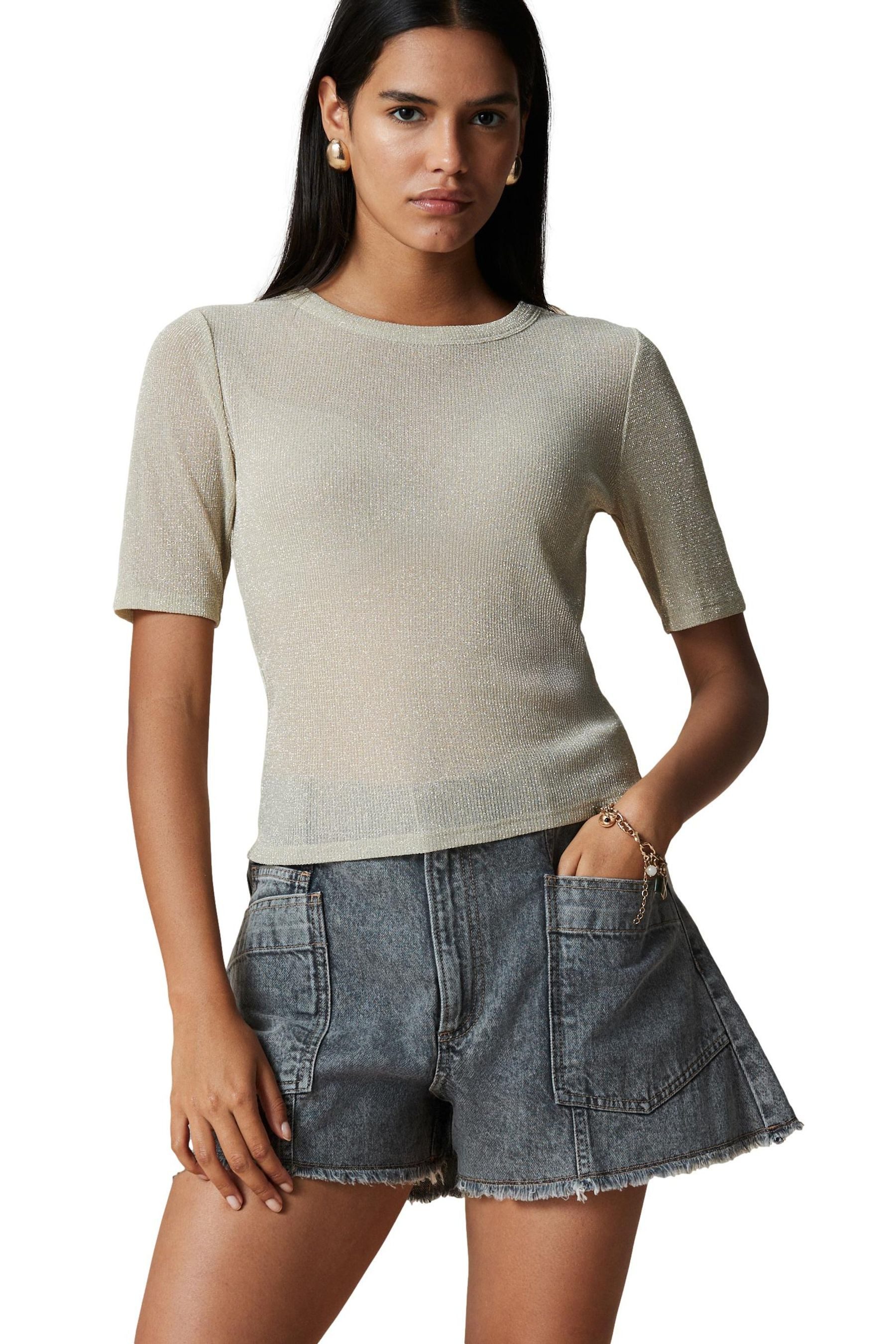 Next T-Shirt Glitzerndes T-Shirt mit halblangen Ärmeln (1-tlg) günstig online kaufen