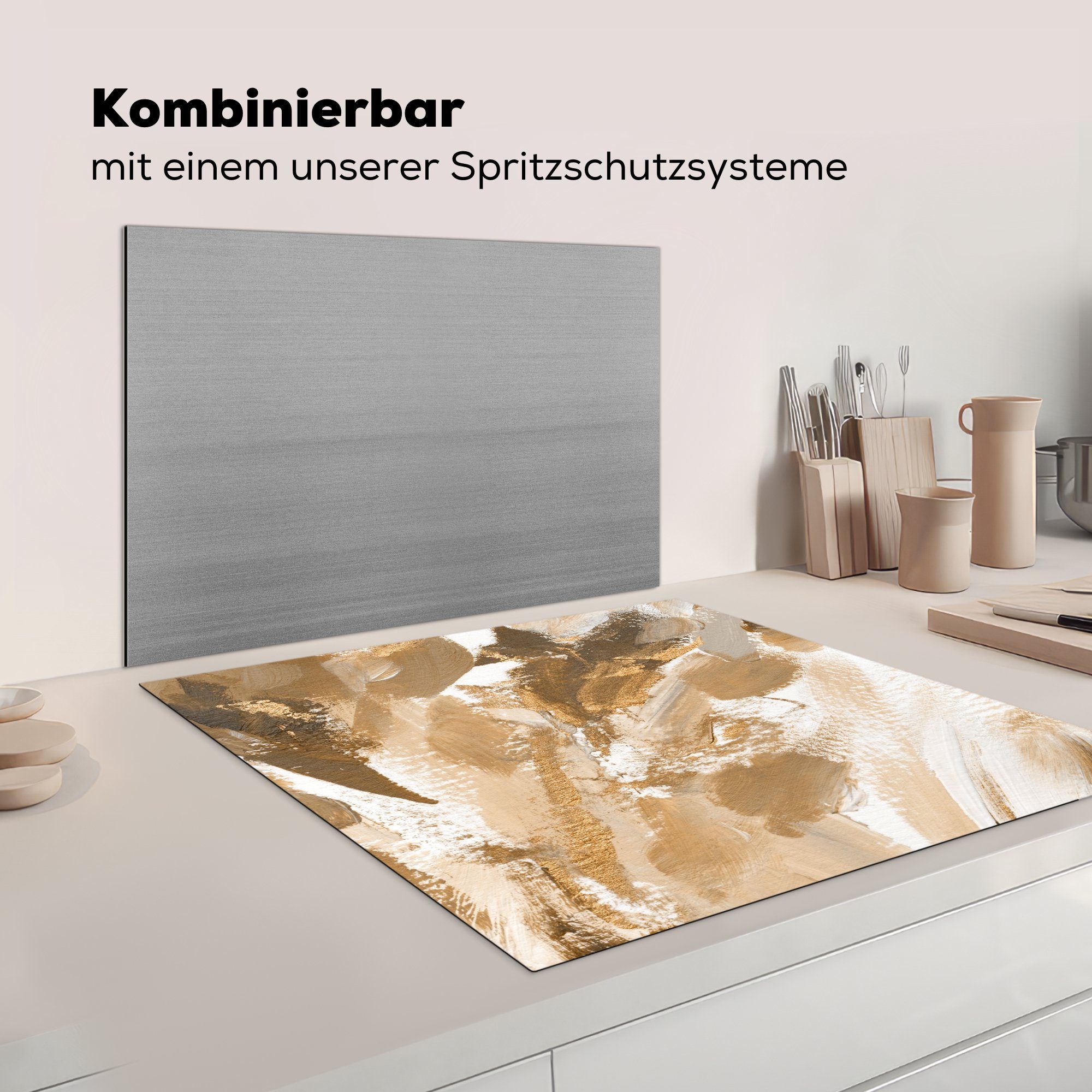 Farbe Vinyl, (1 - Weiß, Ceranfeldabdeckung, Gold tlg), 78x78 cm, küche Arbeitsplatte Herdblende-/Abdeckplatte für - MuchoWow