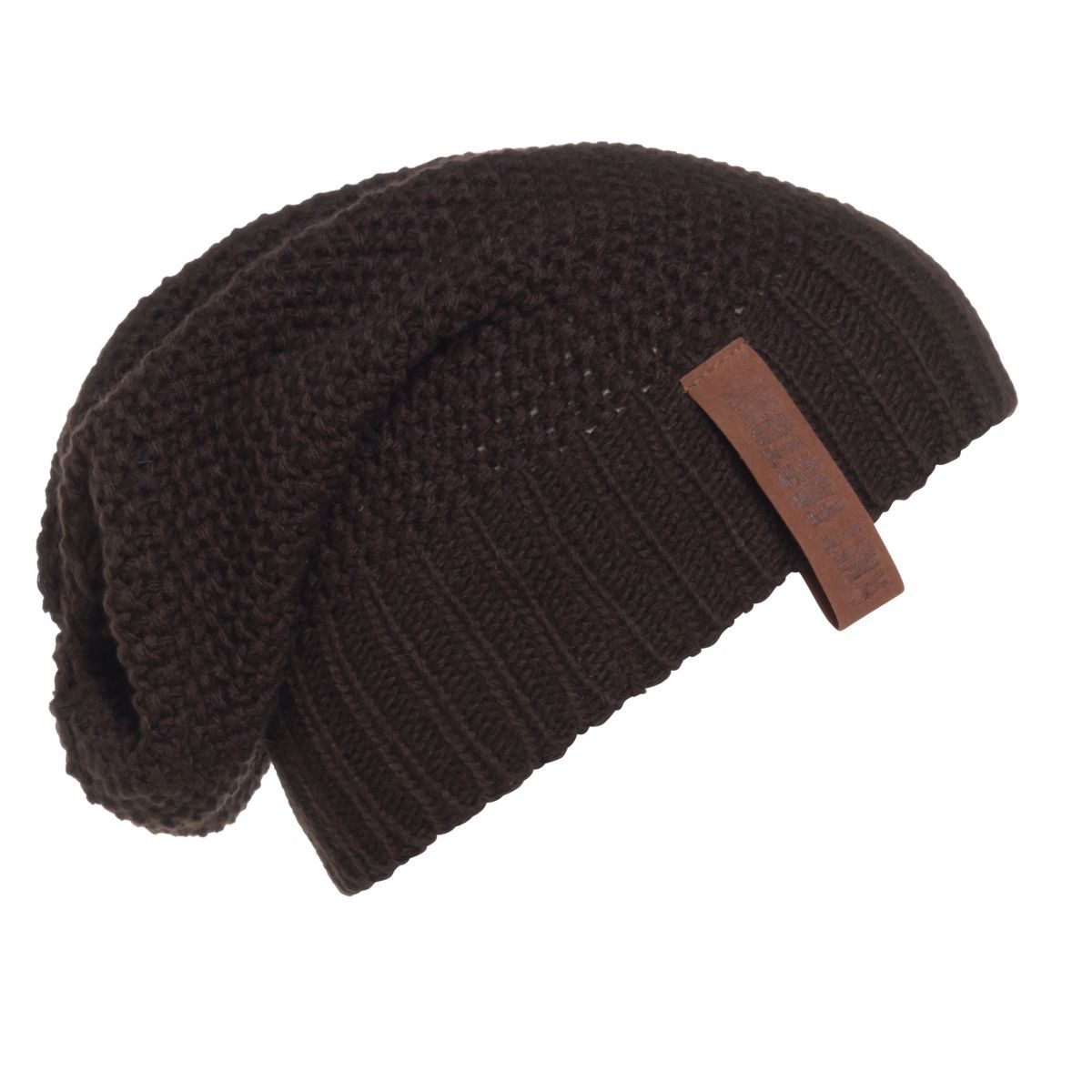 Knit Factory Strickmütze Coco Mützen One Size Glatt Braun (1-St) Mütze Strickmütze Kopfbedeckung Hut Wollmütze
