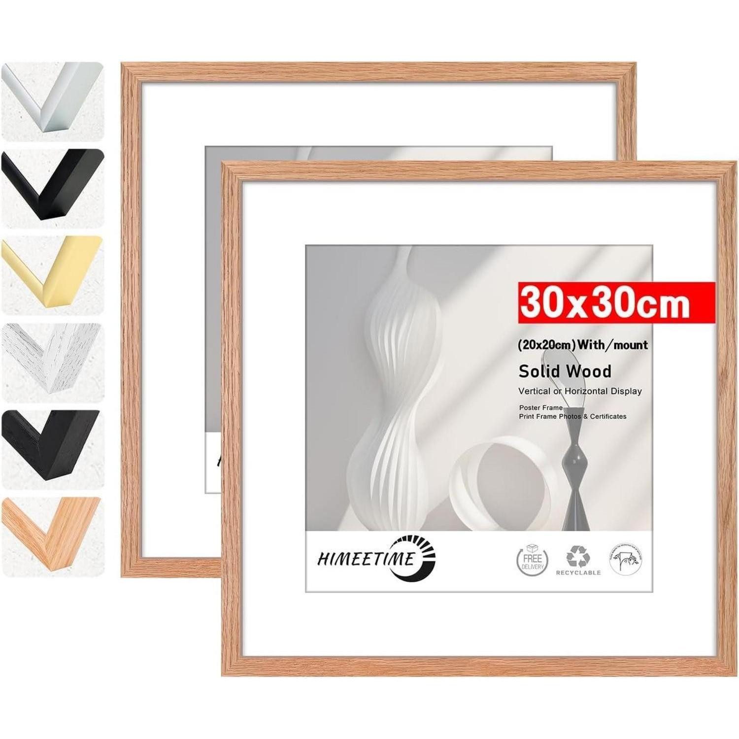 LuxusKollektion Bilderrahmen-Set Bilderrahmen Passepartout Display 20x20cm Holz Eiche 30x30cm 2x, (2 St)