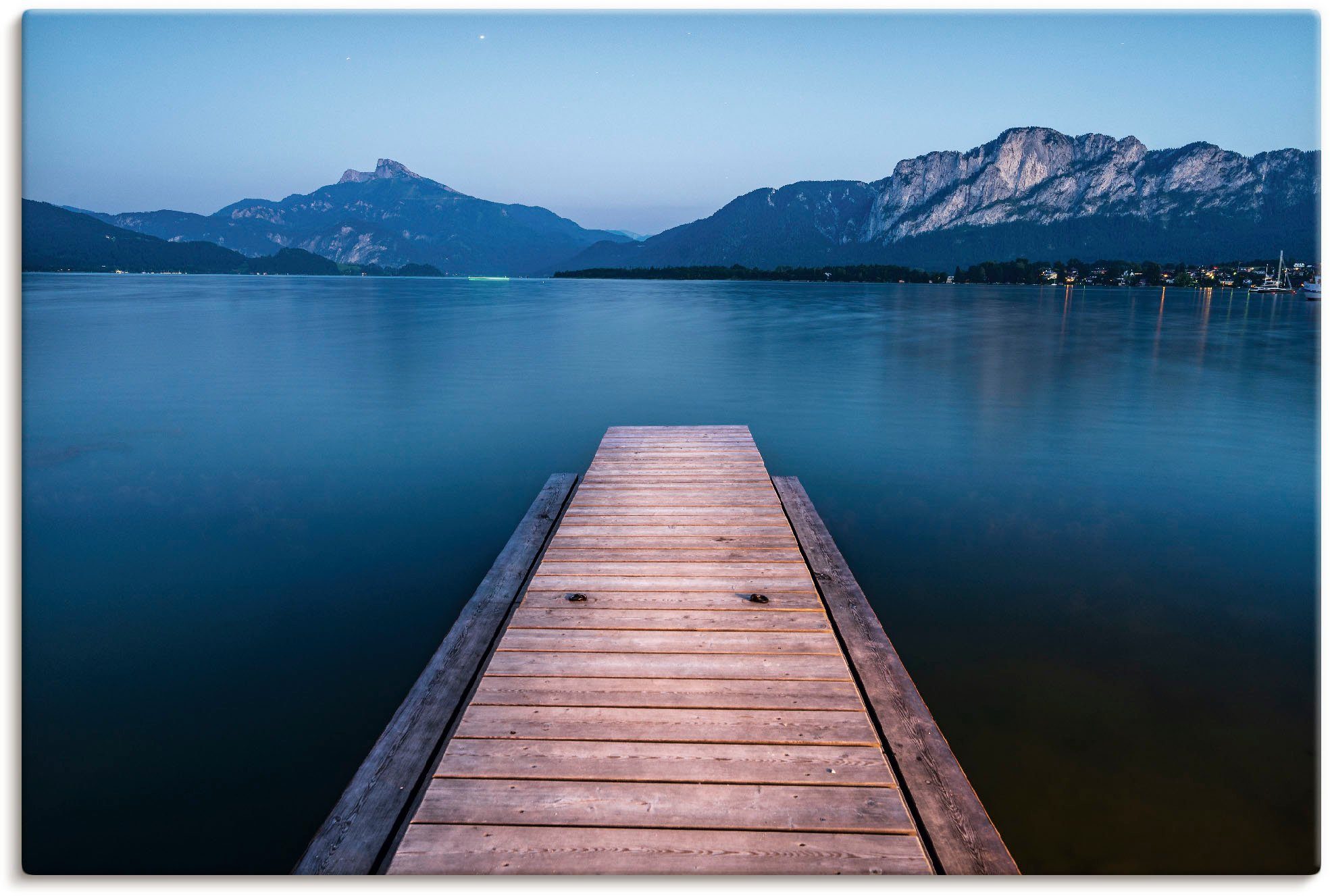 Artland Wandbild Holzsteg St), Leinwandbild, Blick auf oder Mondsee, Wandaufkleber als Alubild, den Größen Poster mit in Seebilder versch. (1