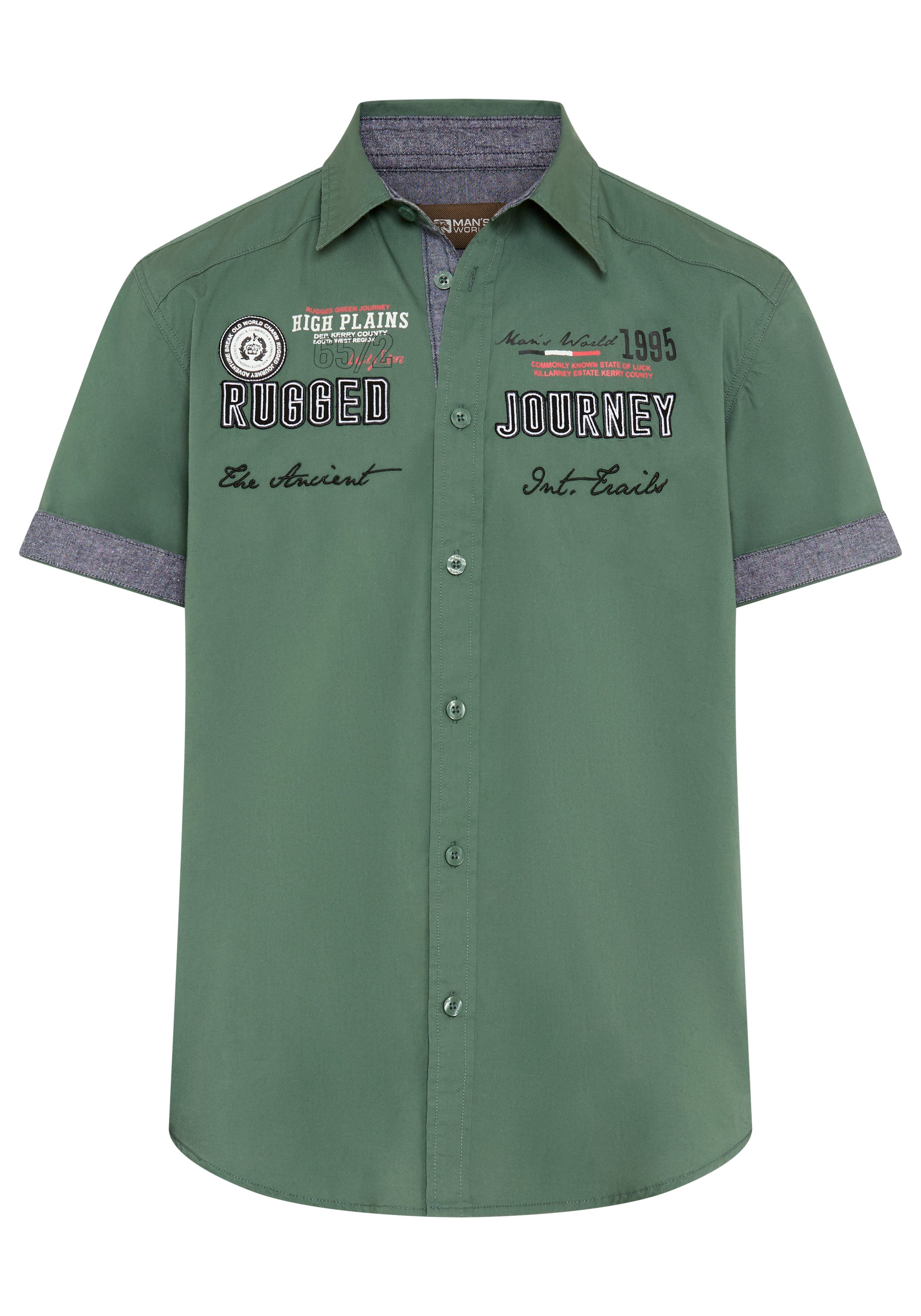 Man's World Kurzarmhemd mit Print und Aufnähern