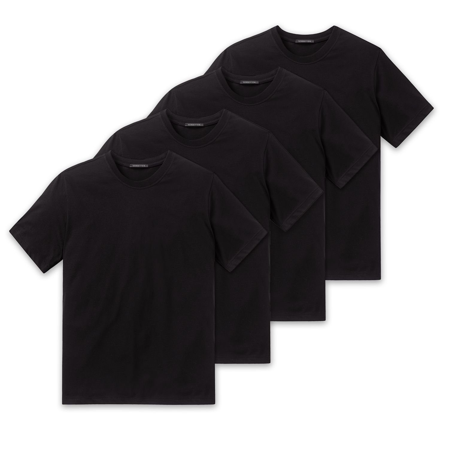 Schiesser T-Shirt Essentials (4-tlg) Rundhals-Ausschnitt Schwarz