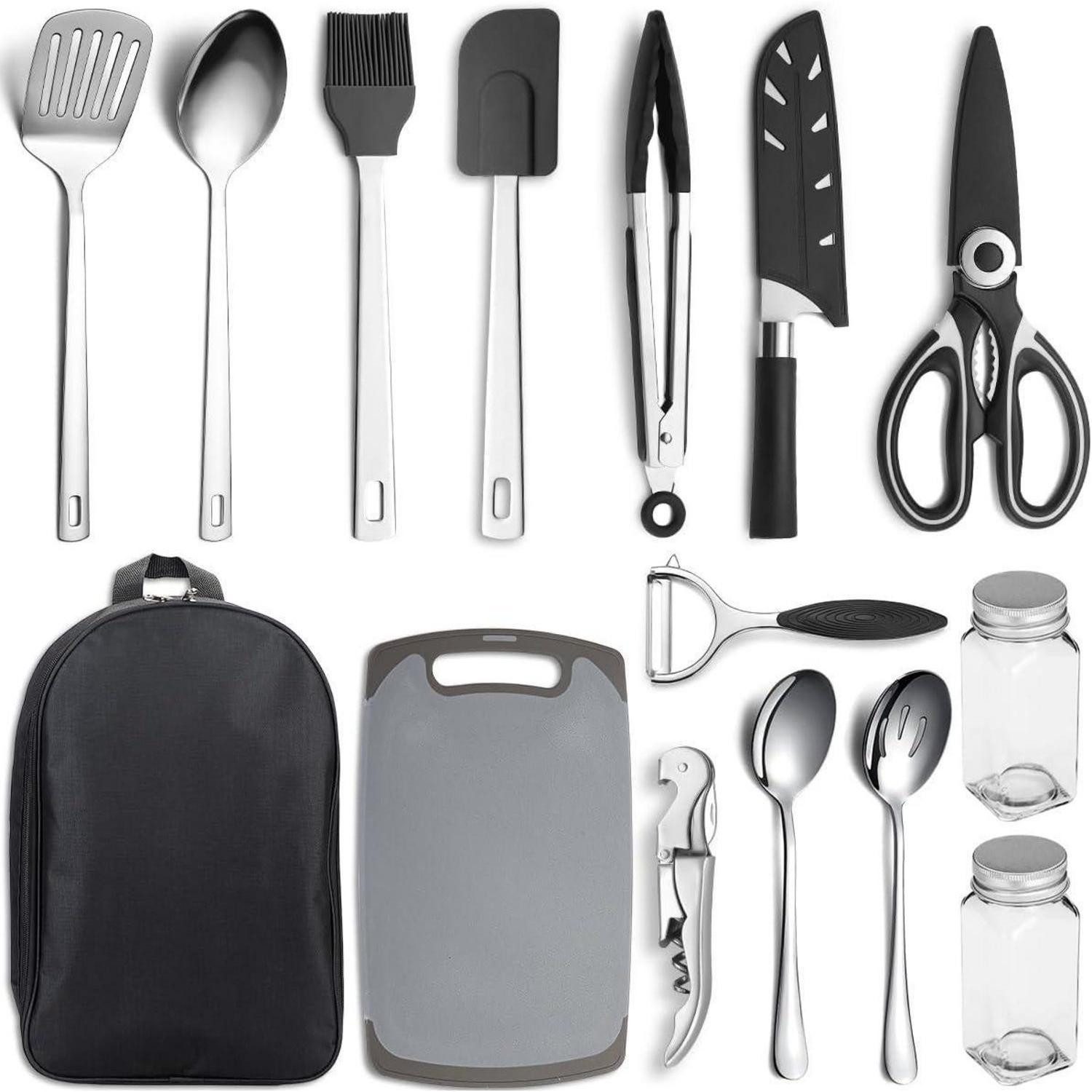 LuxusKollektion Geschirr-Set Camping Kochgeschirr Set 15-tlg. Edelstahl für Outdoor Cooking