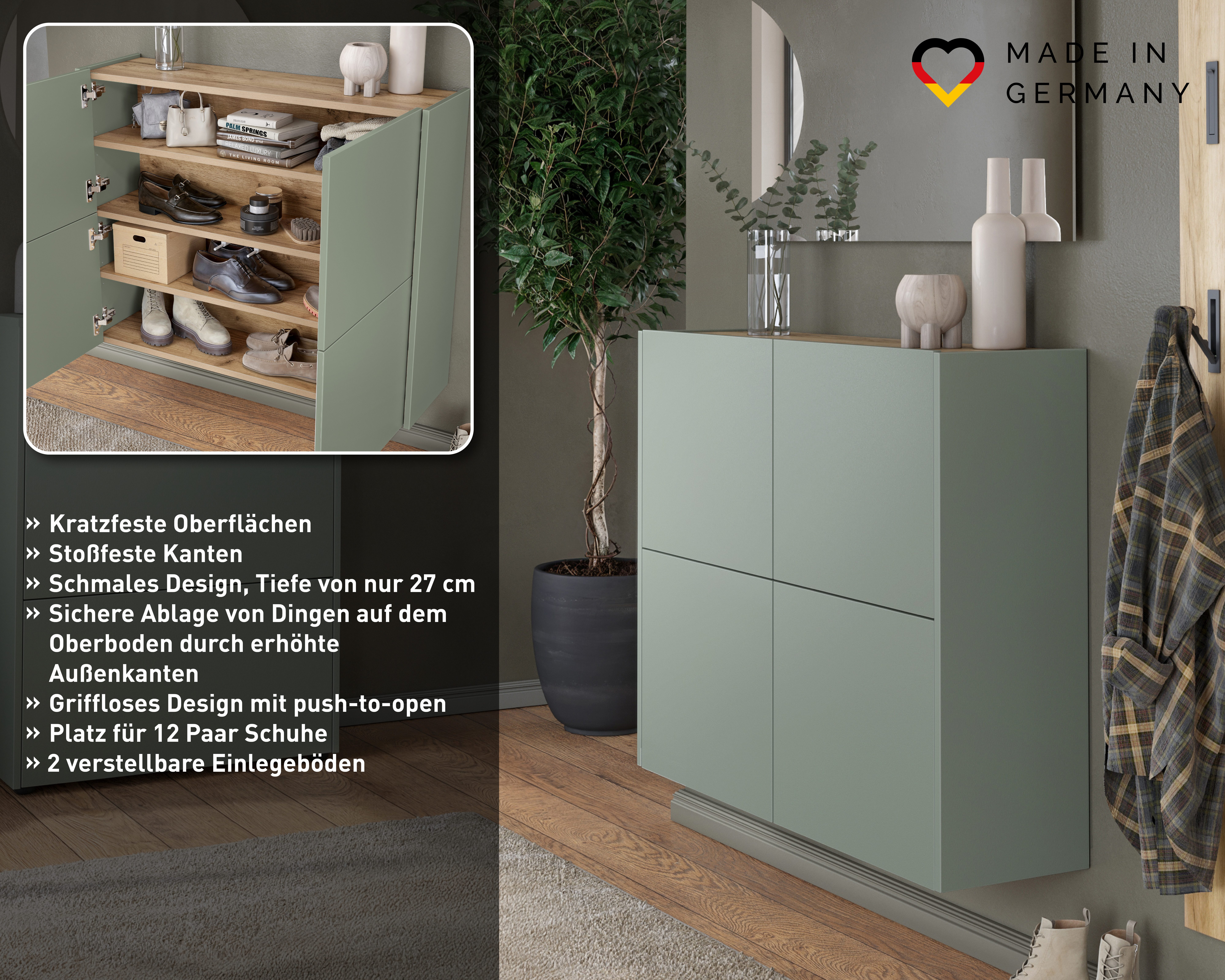 GERMANIA Hängeschuhschrank Binetto (1-St) Garderobenschrank, Push-to-open, verstellbare Böden, Tiefe: 27cm