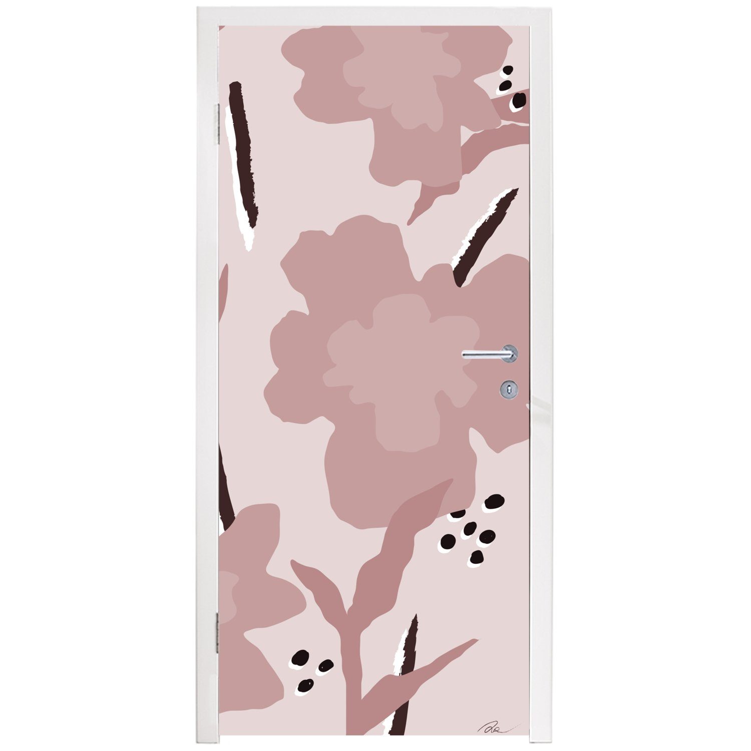 MuchoWow Türtapete Blumen - - Abstrakt, (1 Tür, für 75x205 Fototapete St), bedruckt, Türaufkleber, Pflanzen cm Pastell - Matt