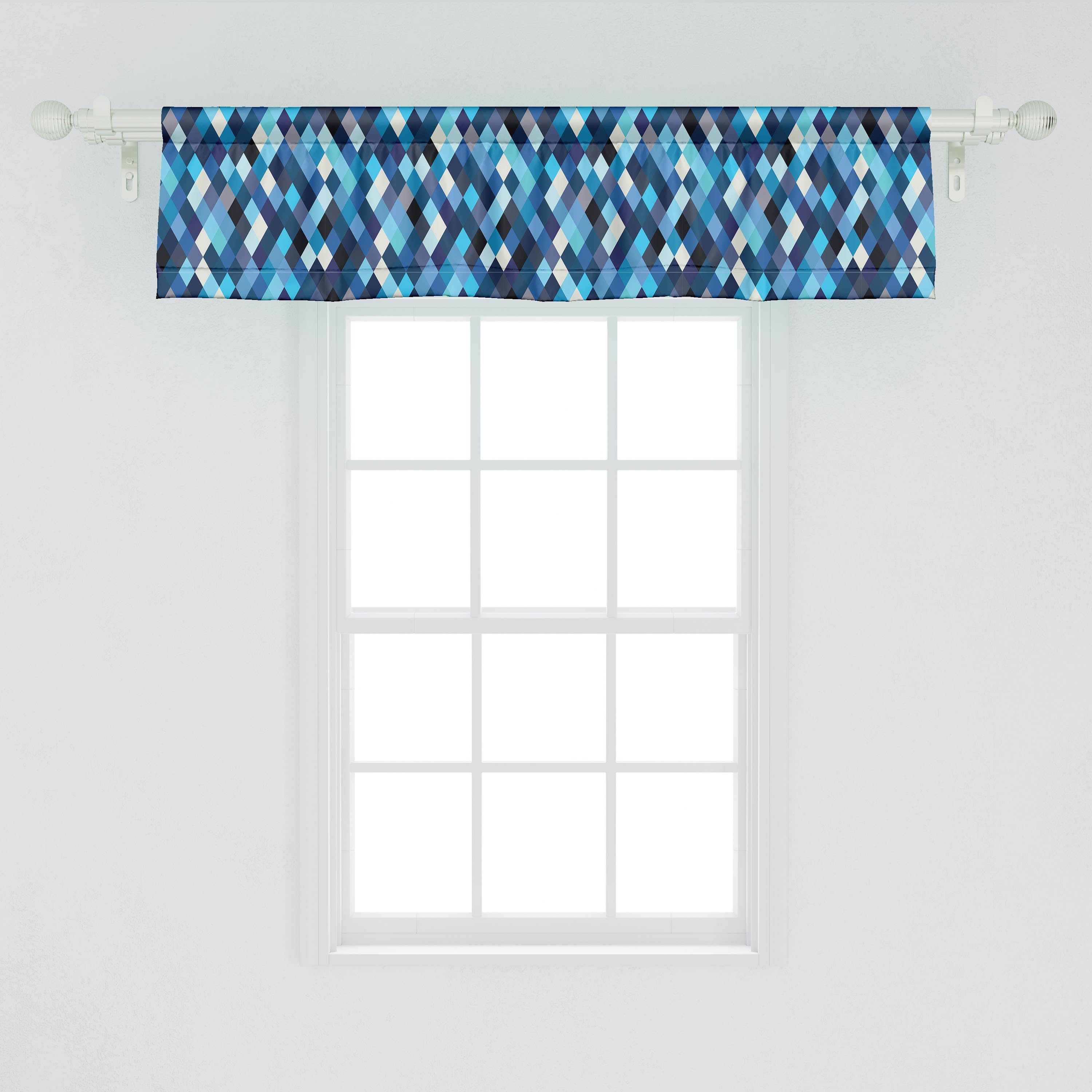 Stangentasche, Abakuhaus, Bunt Dekor Küche Hexagons mit für getönte Blau Microfaser, Vorhang Volant Schlafzimmer Scheibengardine