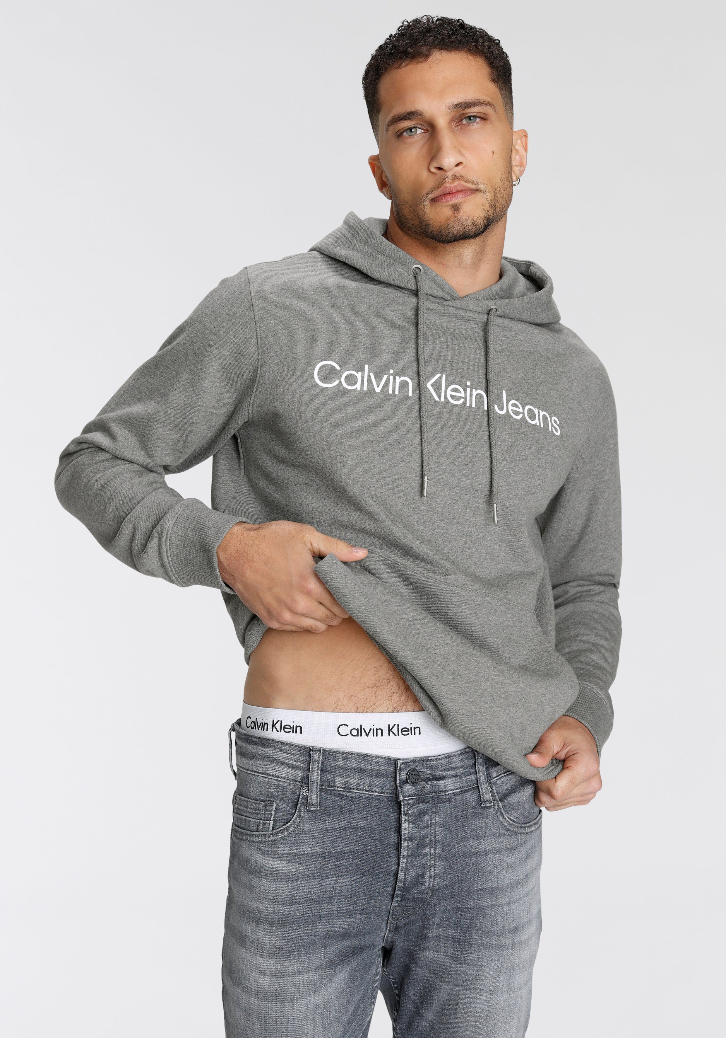 Jeans Heather Calvin Klein CORE Grey HOODIE Kapuzensweatshirt INSTITUTIONAL LOGO Mid