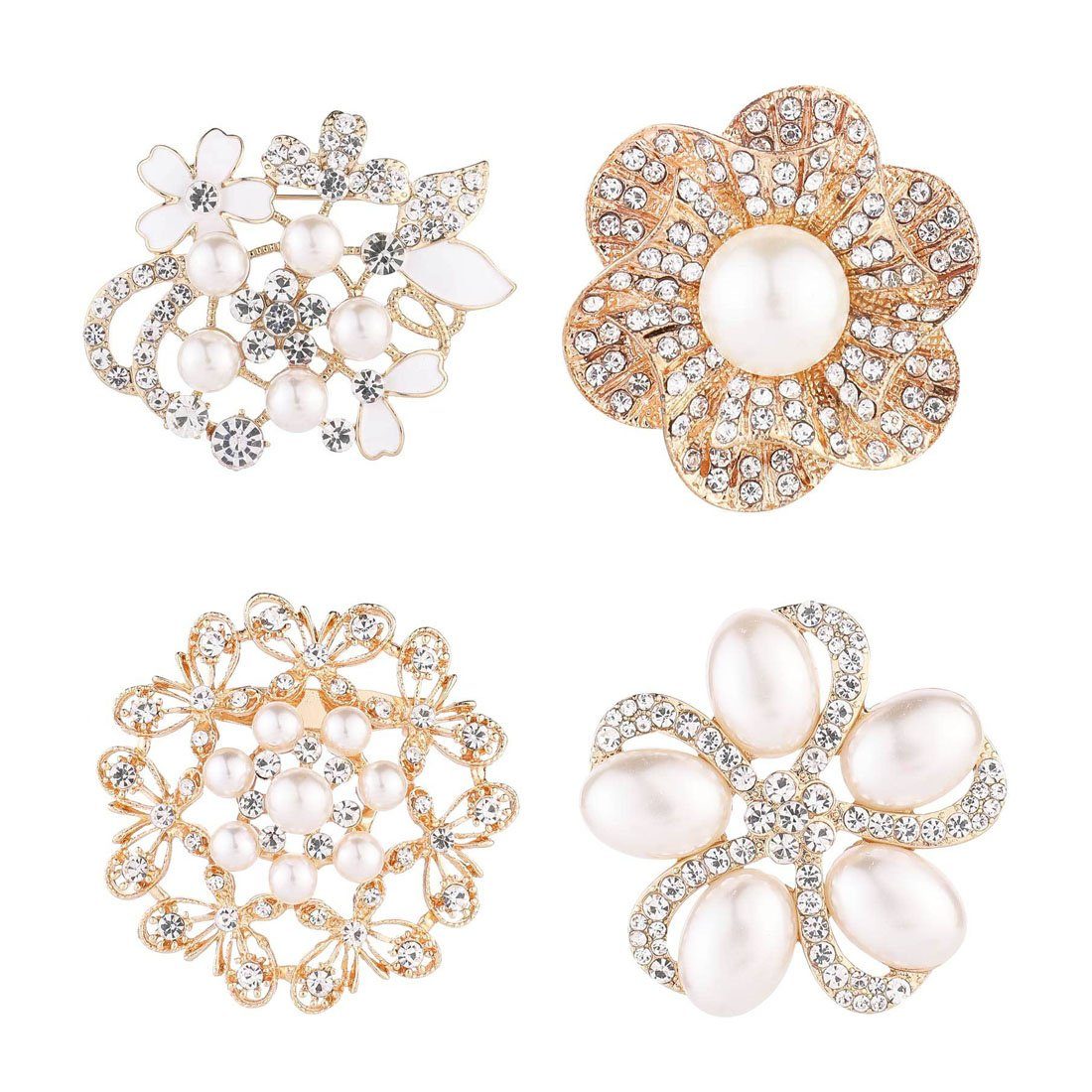 DÖRÖY Broschen Set Damen-Diamant-Perlen-Brosche 4er-Set, Mode-Corsage-Accessoire