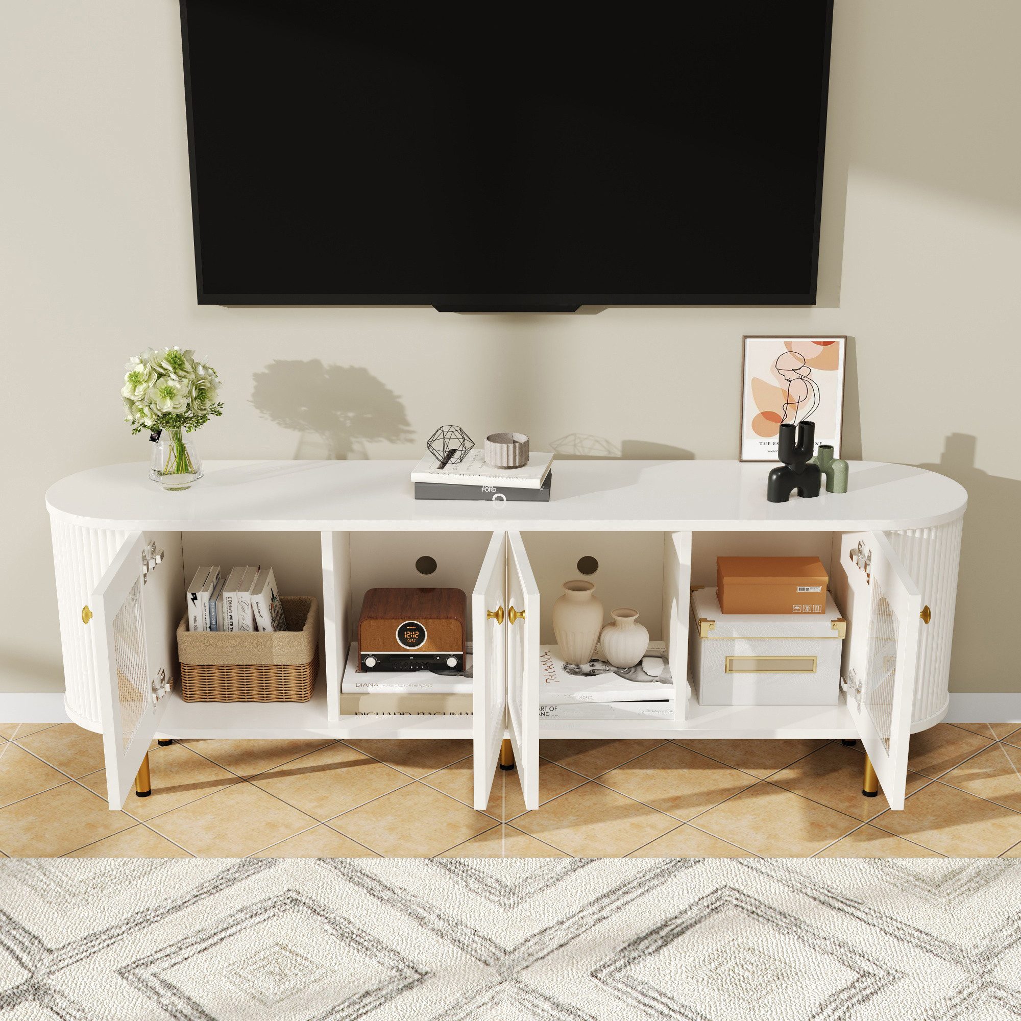 OKWISH Lowboard TV-Schrank mit luxuriöse Golddetails, praktische Kabelführu günstig online kaufen