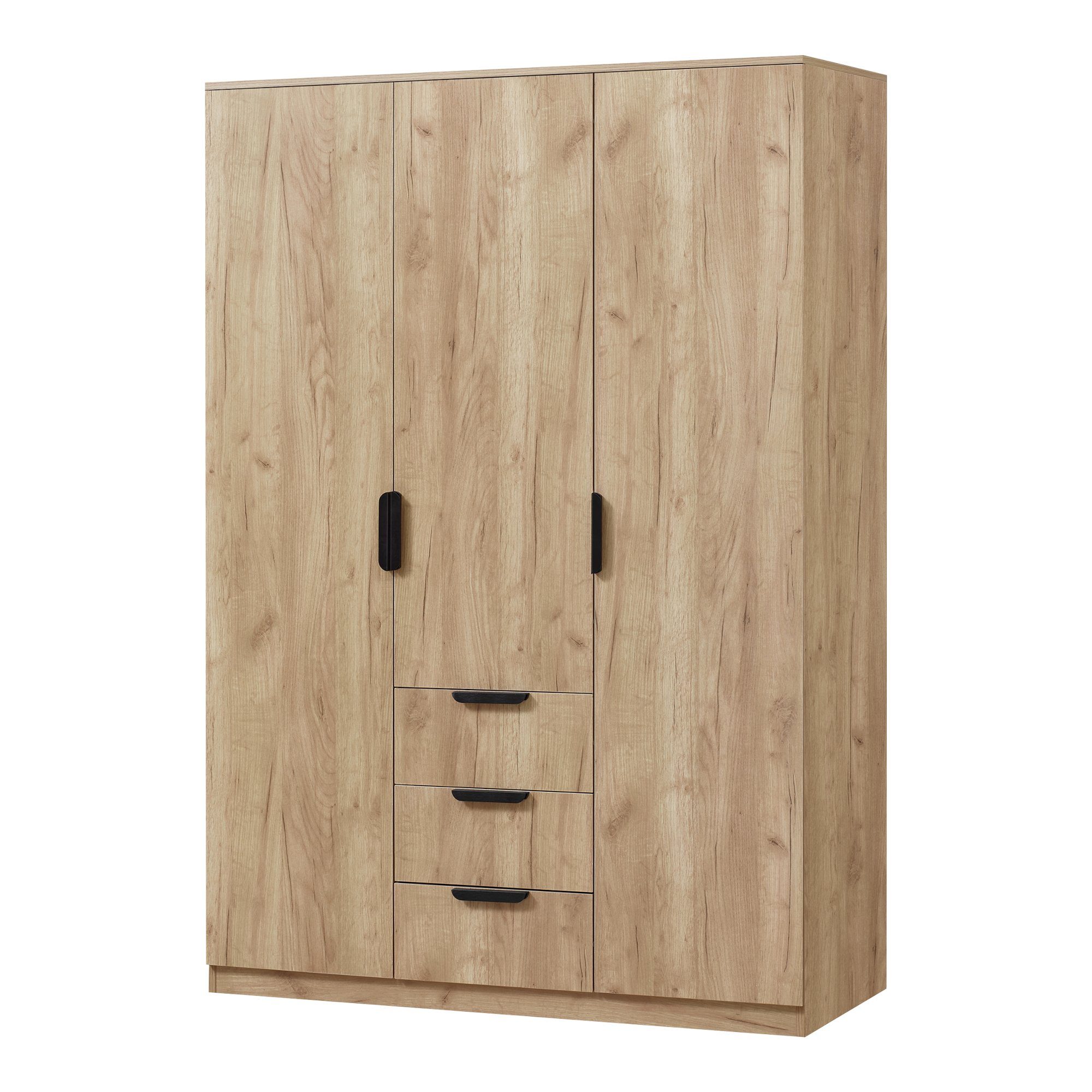 en.casa Kleiderschrank »Eiselfing« 3 Türen, 4 Fächer, 3 Schubladen 176x120x52 cm Eiche – Bild 4 von 5