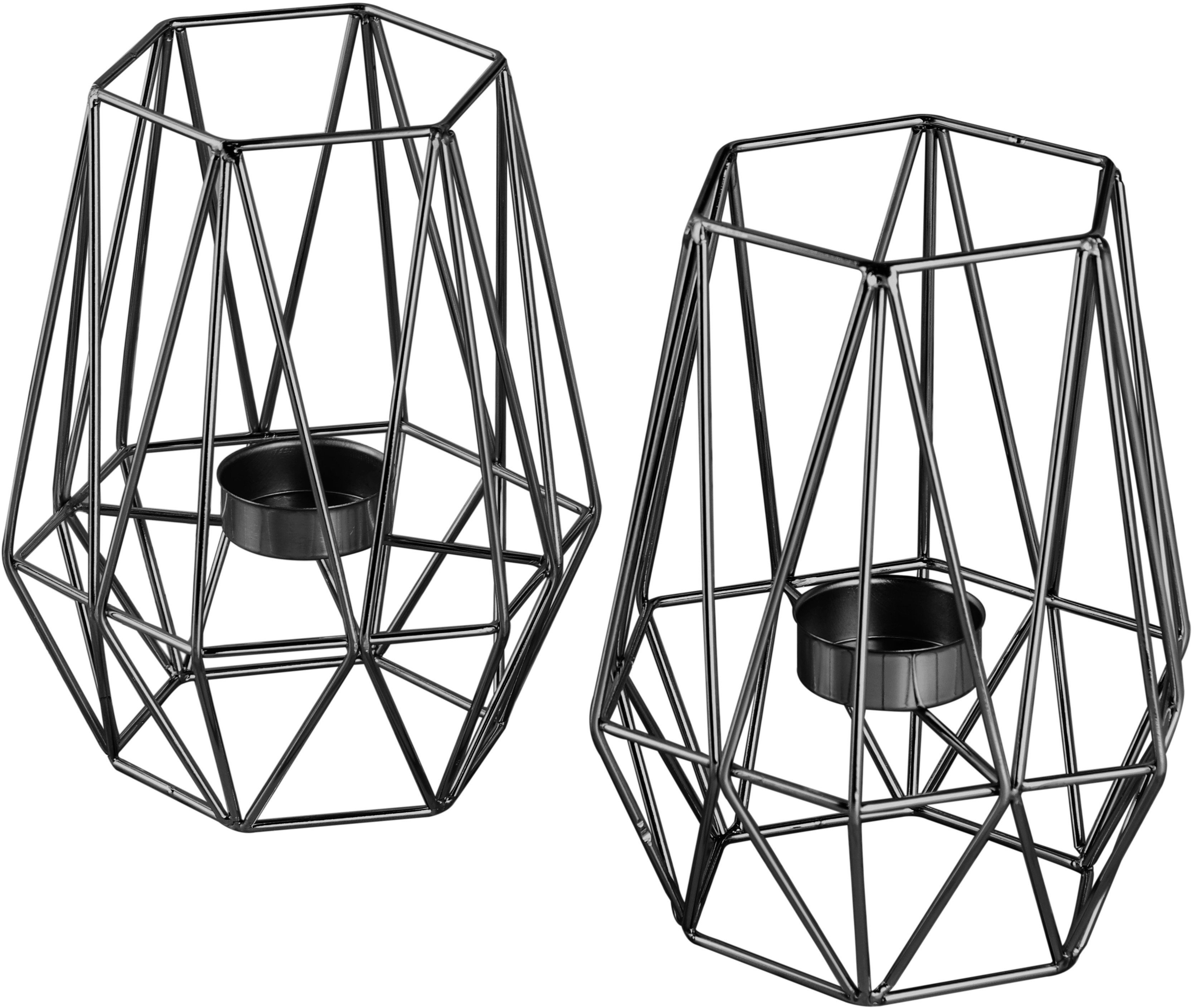 Big, 2 cm Weihnachtsdeko geometrisches St), moderner Design, schwarz Eisen, ca. 17 (Set, Teelichthalter Höhe Vintage aus Kerzenhalter ECHTWERK