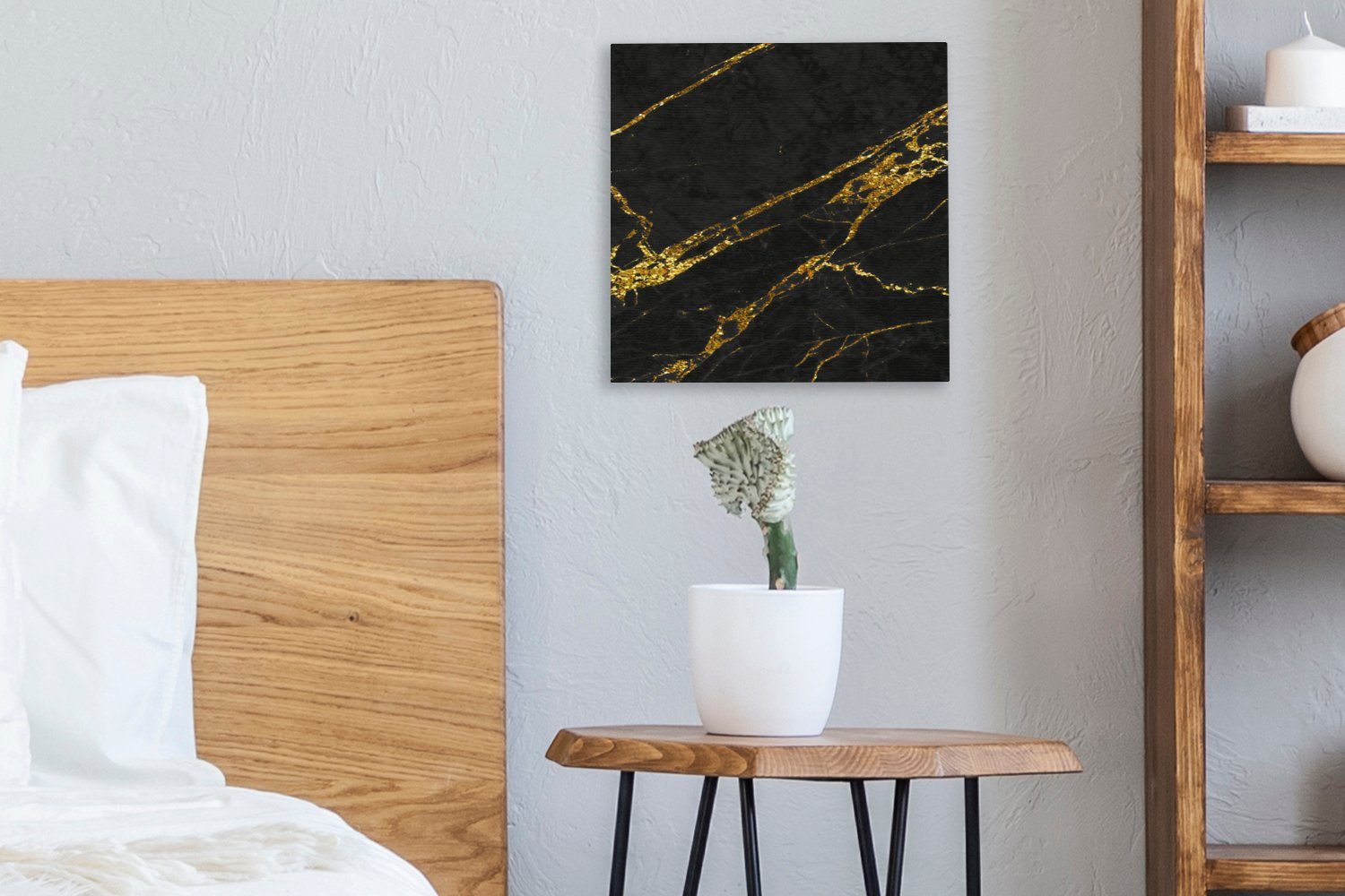 OneMillionCanvasses® Leinwandbild Marmor - Gold Schwarz Leinwand Bilder Muster, (1 für Wohnzimmer Schlafzimmer - St), 