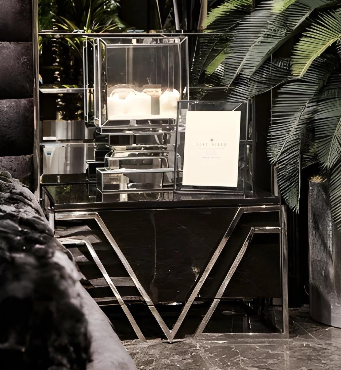 JVmoebel Nachttisch Grauer Nachttisch aus Holz und Glas mit verspiegelter Oberfläche (1-St), Made in Europa