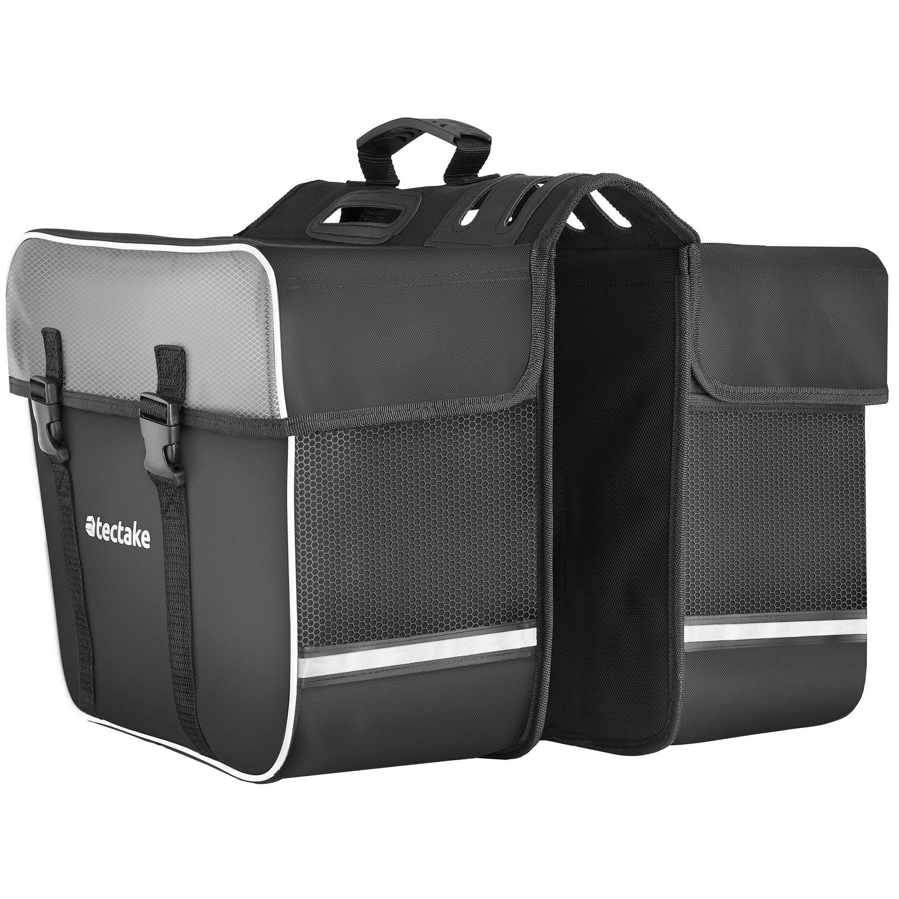 tectake Fahrradtasche Fahrradhandytasche, 34 x 17 x 30 cm, Schnallenverschluss, Volumen 35 (Gepäckträgertasche Georg, in schwarz), Für den Gepäckträger, wasserabweisend, Tragegriff & Reflektorstreifen
