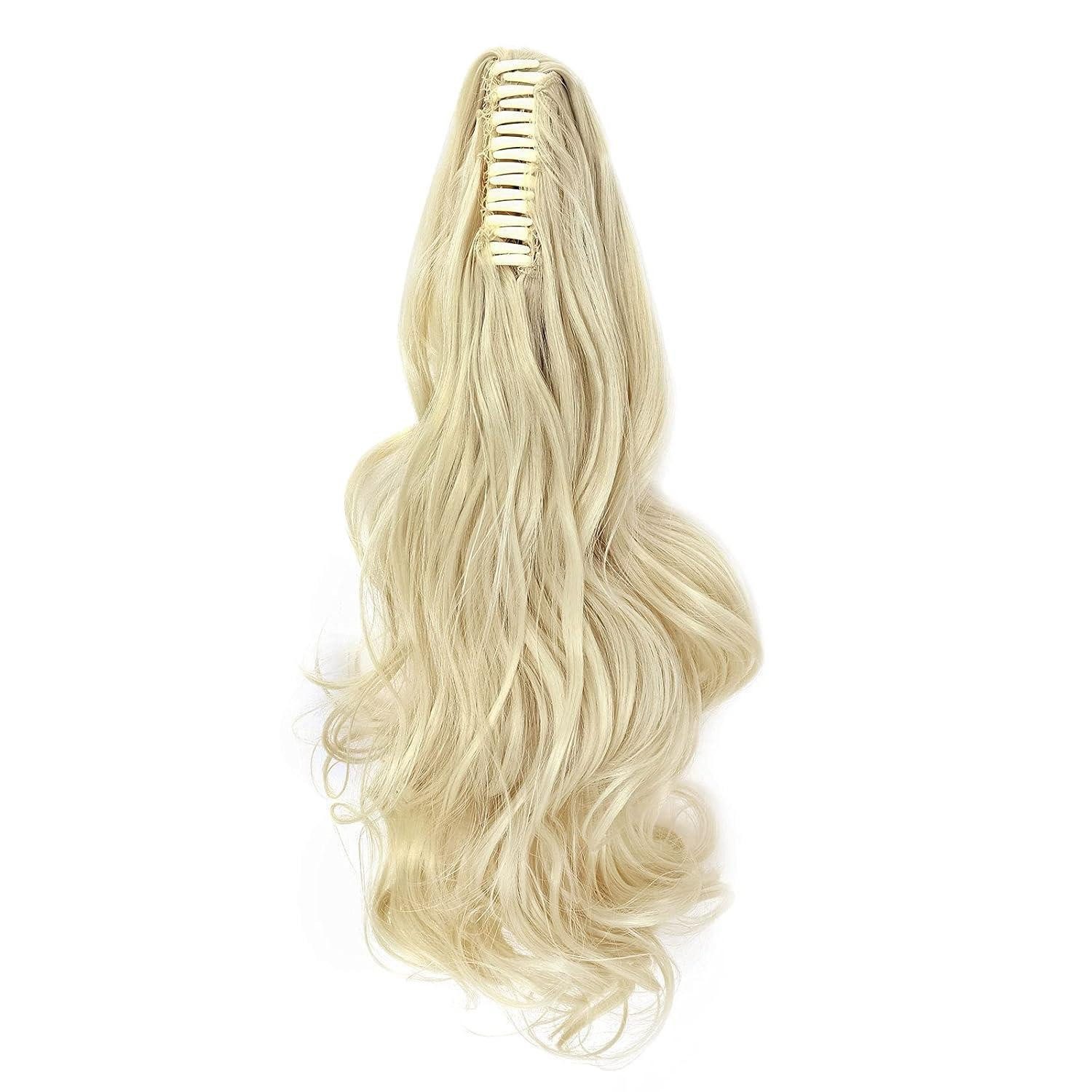 LuxusKollektion Echthaar-Extension Haarteil Haarverlängerung Pferdeschwanz Zopf 45 cm Bleichmittel Blond