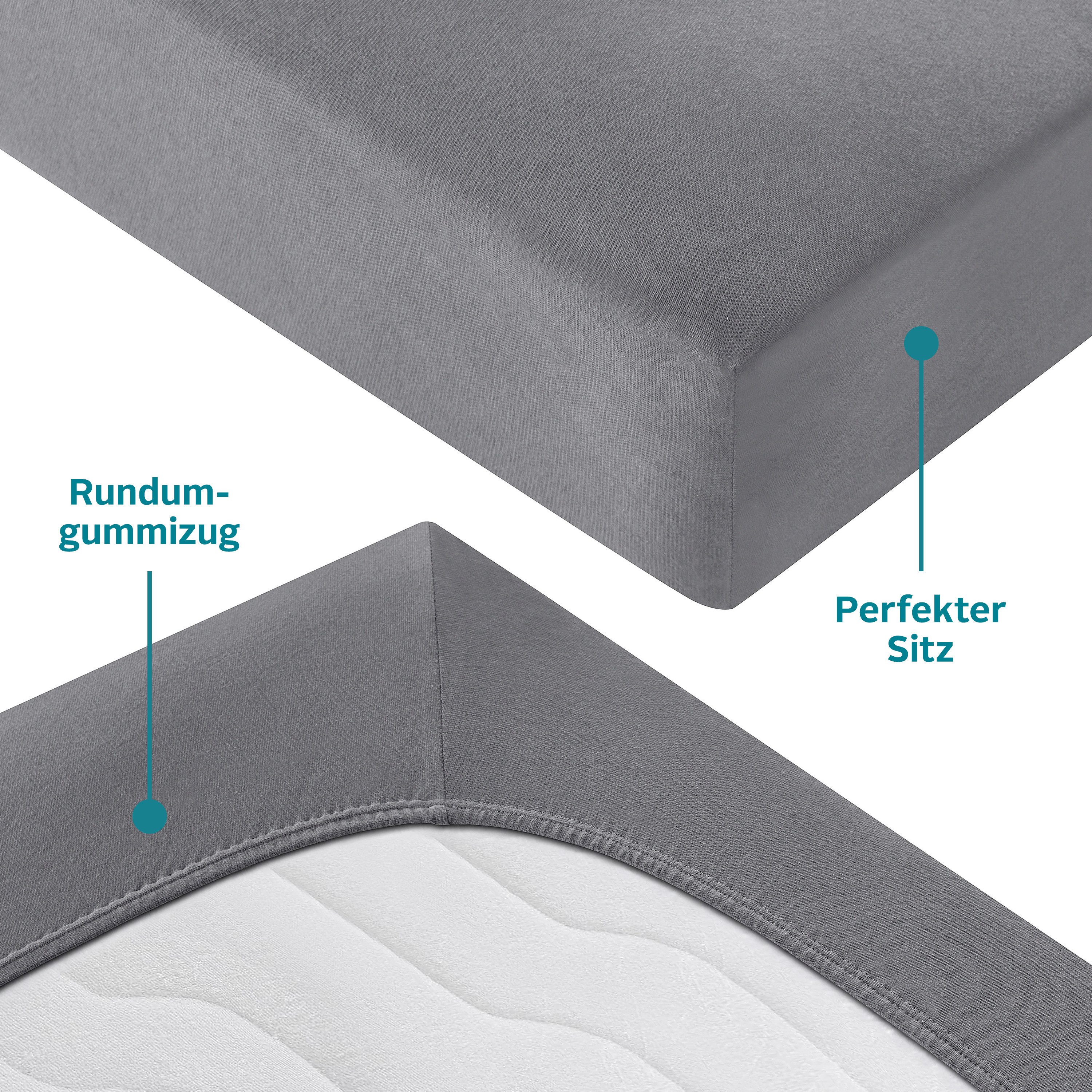 andas Spannbettlaken Greta in Gr. 90x200, 140x200 oder 180x200 cm, Jersey, Gummizug: rundum, (1 Stück), Premium Bettlaken aus Baumwolle, für Matratzen bis 23 cm Höhe. € 25,68