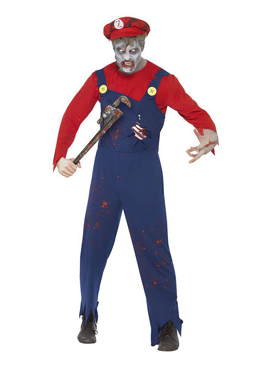 Smiffys Zombie-Kostüm Zombie Mario Kostüm - für Halloween und Fasching