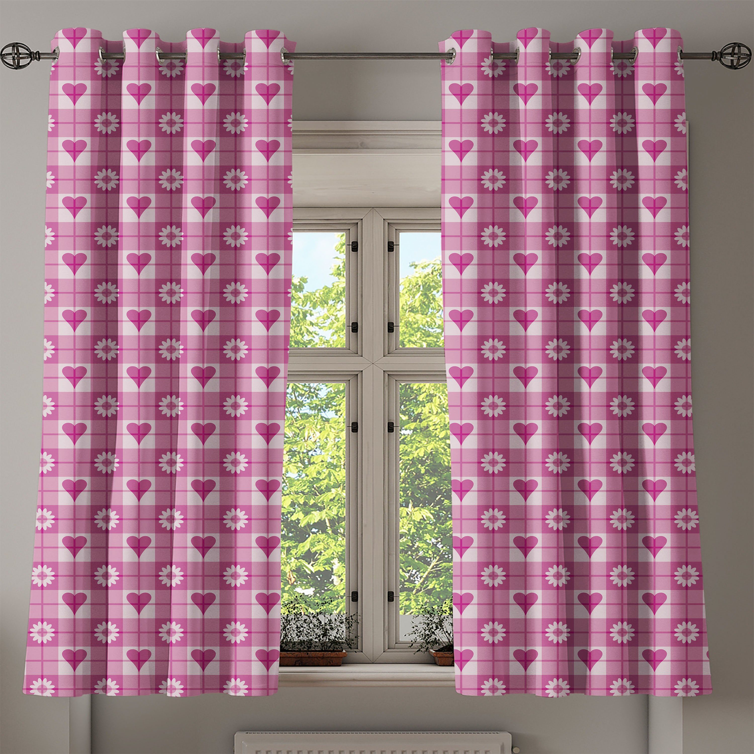 Wohnzimmer, Blumen Gardine Schlafzimmer Herz Dekorative Rosa für 2-Panel-Fenstervorhänge Abakuhaus, und Blütenblätter