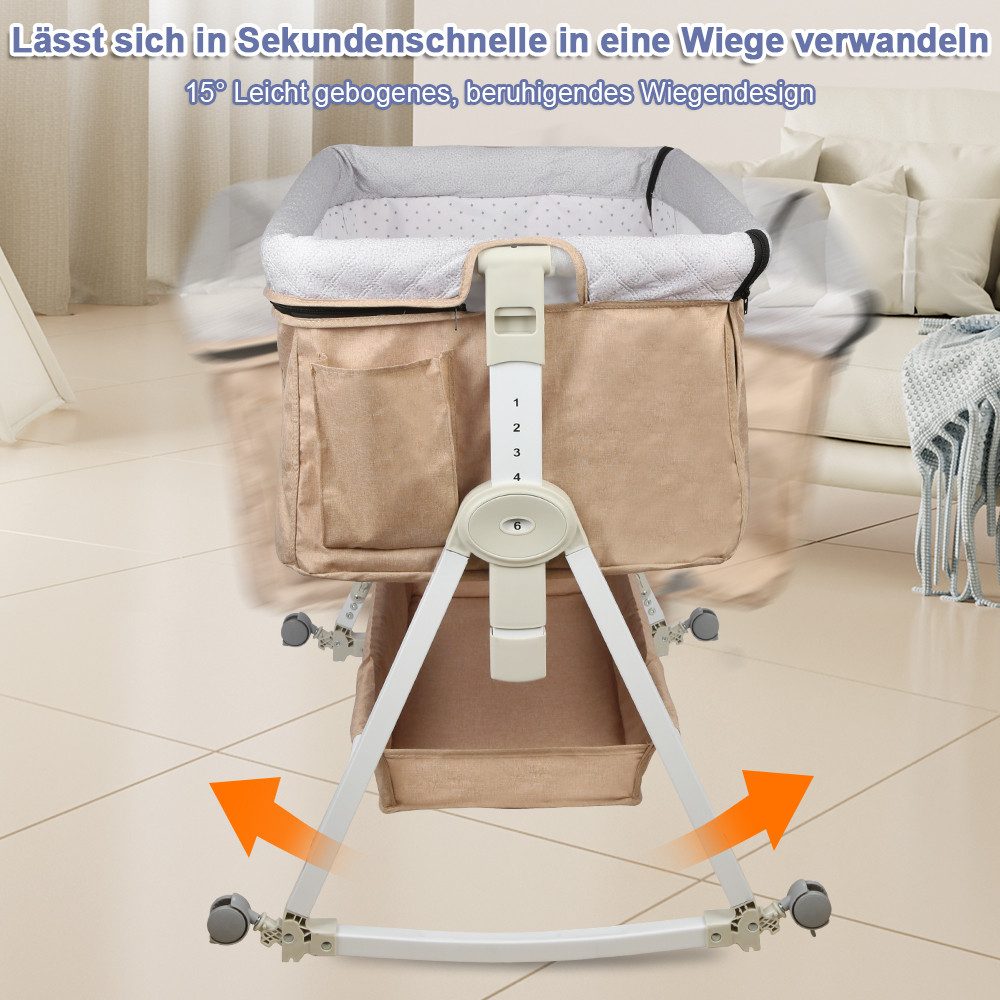 JEOBEST Beistellbett 3 in 1 Babybett & Babywiege & Reisebett, mit Rollen Ki günstig online kaufen