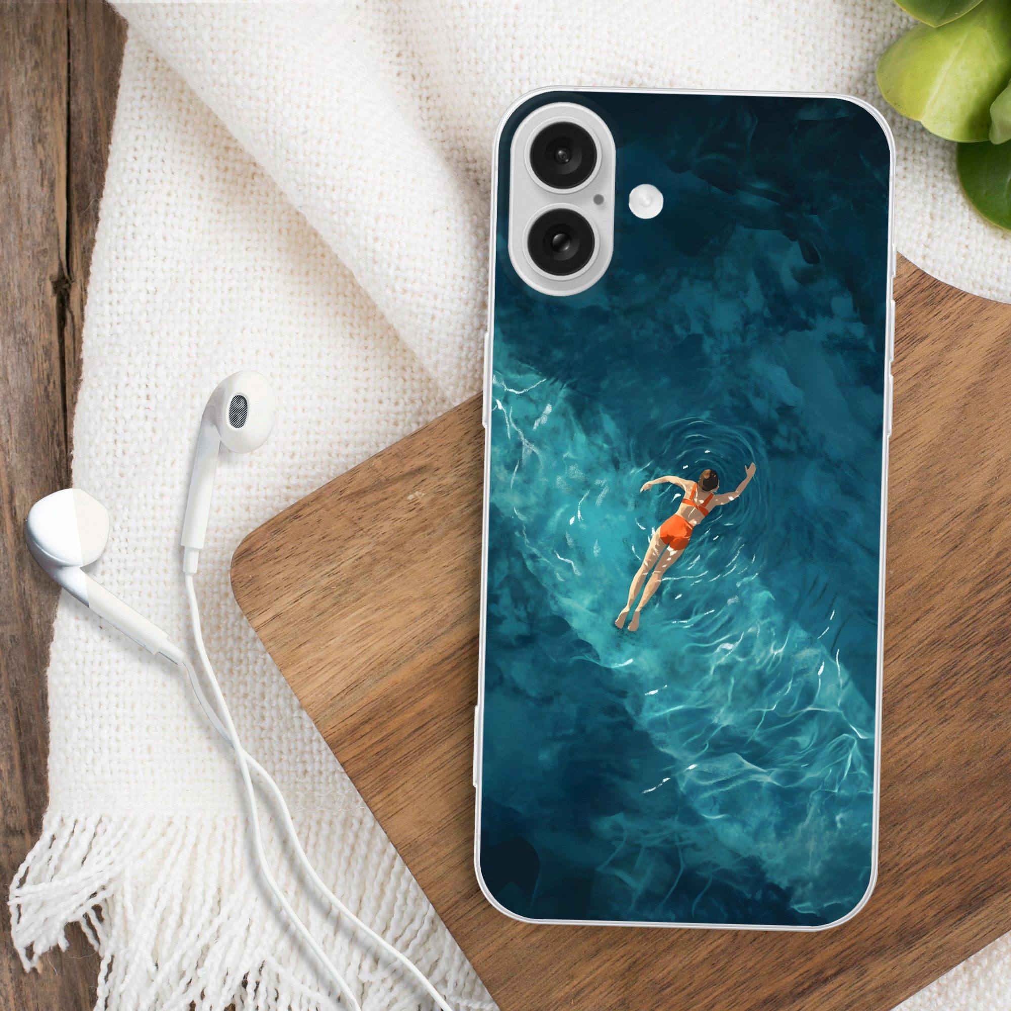 MuchoWow Handyhülle für Apple iPhone 16 Plus Frau - Wasser - Bikini - Orange, Smartphone-Bumper, Print, Handy Schutzhülle Dünn