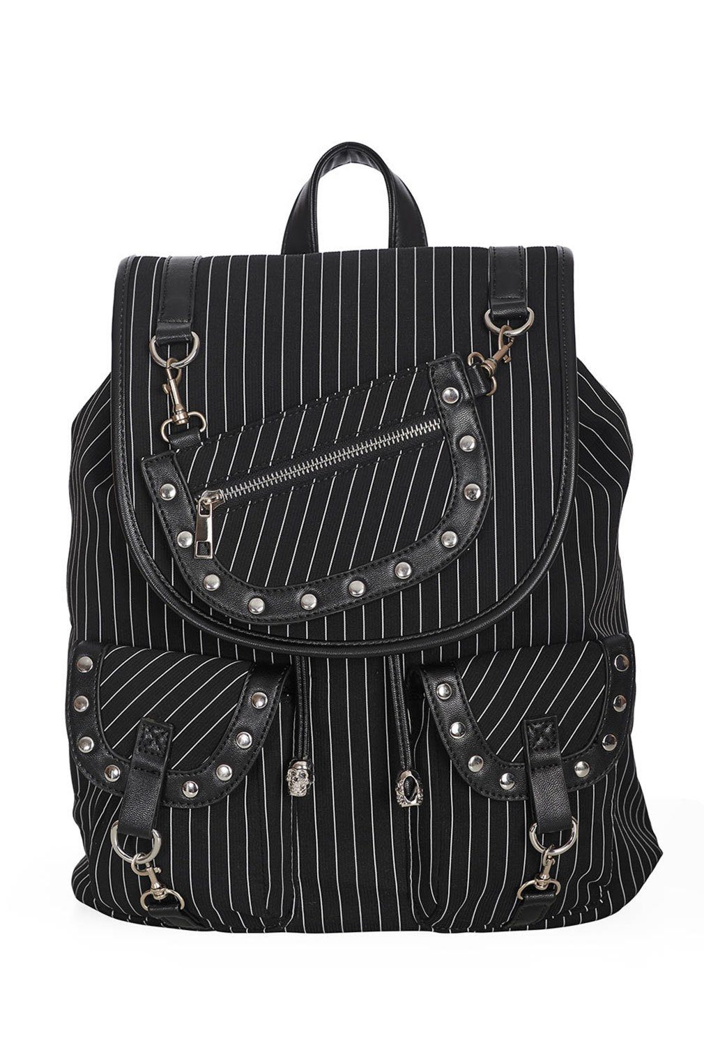 Banned Rucksack Yami Nadelstreifen Schwarz, Schwarz Backpack Pinstripe Punk