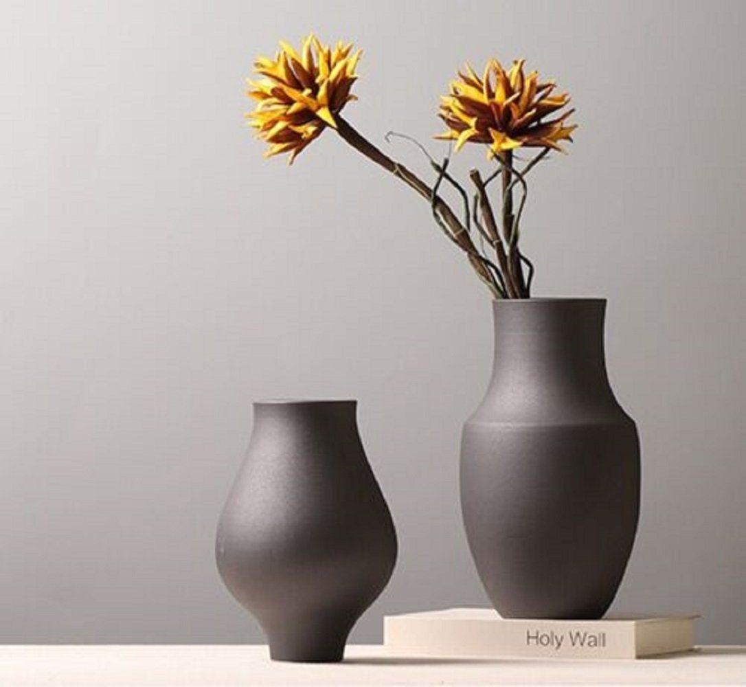 RAIKOU Dekovase Keramik Vase matt Tischvase Blumenvasen Bauchvasen für Dekor (2er-Set, Mantel (Natur), 100% Handarbeit