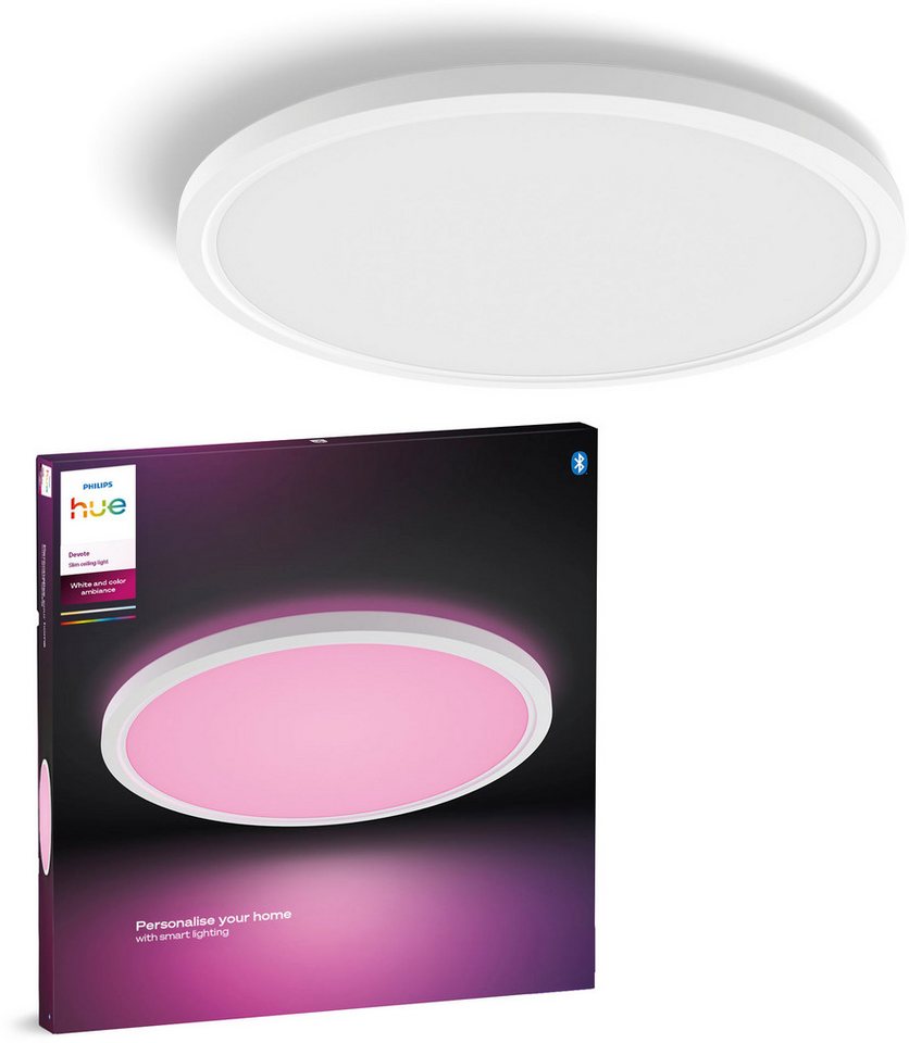 Philips Hue LED Panel White & Color Ambiance Devote Panelleuchte rund, 43 cm, Abschaltautomatik, Bluetooth, CCT - über Fernbedienung, Dimmfunktion, Farbsteuerung, Farbwechsel, Leuchtdauer einstellbar, Memoryfunktion, Nachtlichtfunktion, RGB, Smart Home, T
