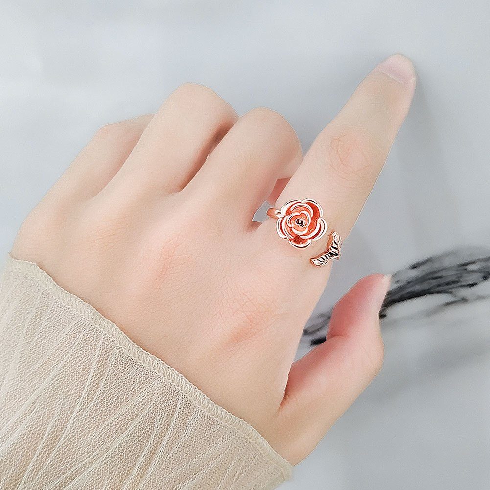 Haiaveng schwimmende Blume Ringe S925 Index Ringe, Ring, Fingerring drehbarer Silber Verstellbare Sterling Rose
